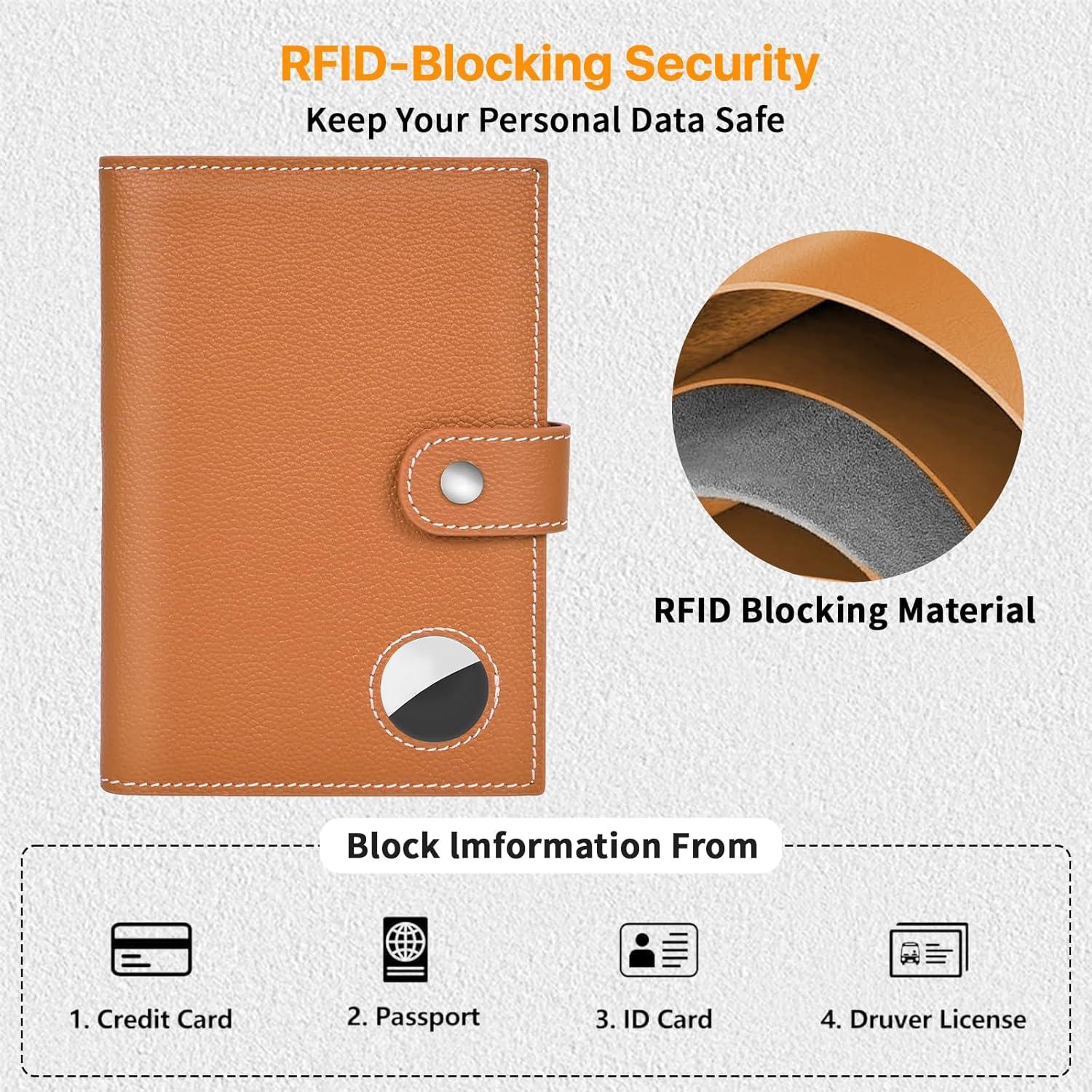 Portafolios de Pasaporte de Cuero Genuino Yours-Beauty Marrón con Bloqueo RFID