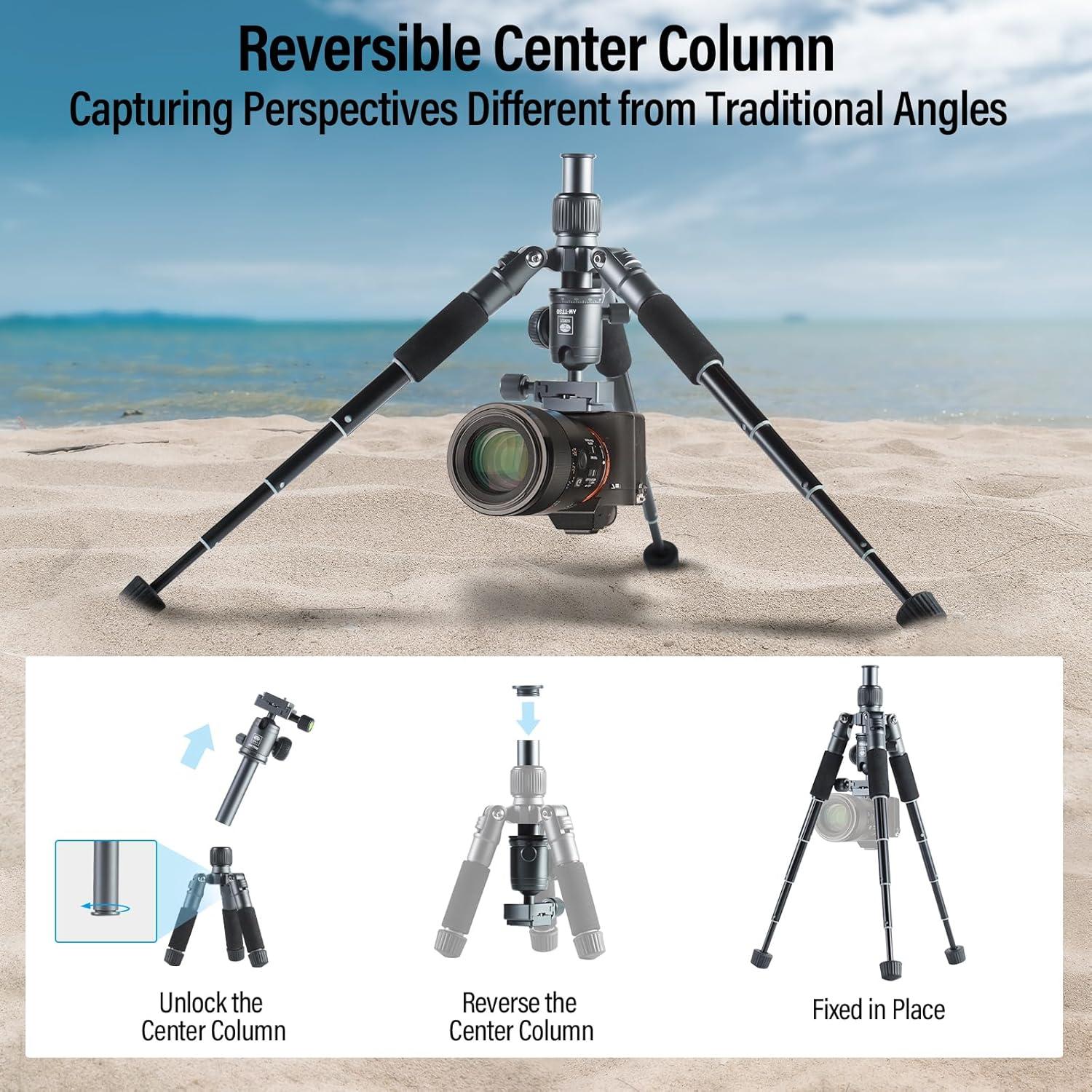 SIRUI Compact Mini Desktop Tripod, 20" Aluminum Portable Small Tabletop Tripod Stand with 360° Ball Head for DSLR, Camera, Phone, Loaded up to 17.64lbs, Phone Holder Included, AM-TT50