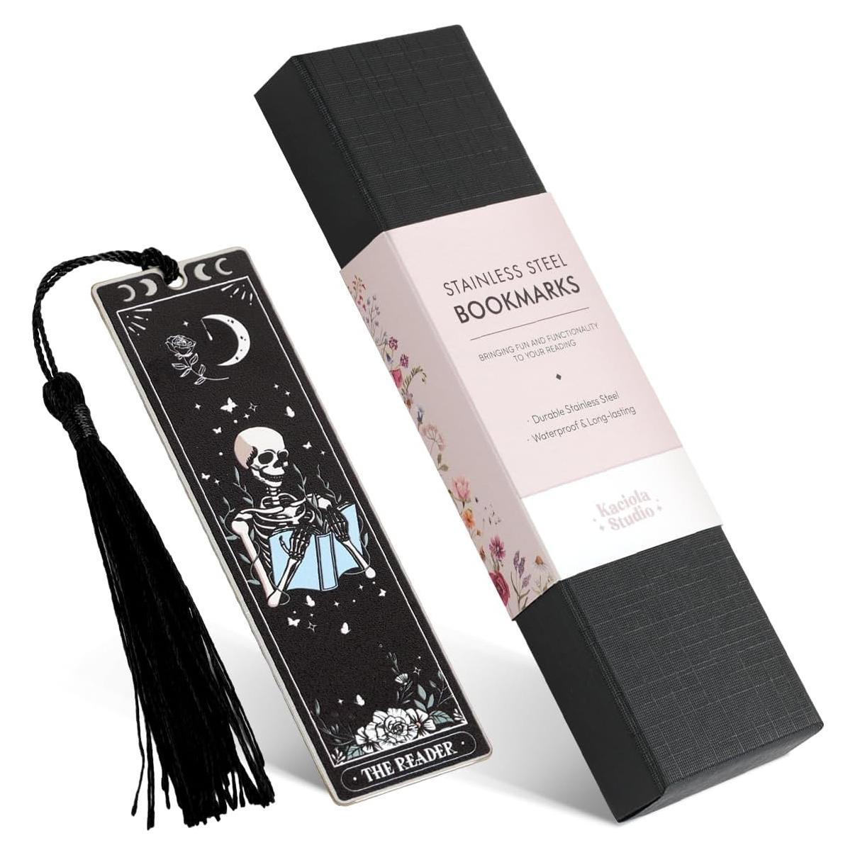 Marcador de Acero Inoxidable Kaciola Calavera Negra con Borla