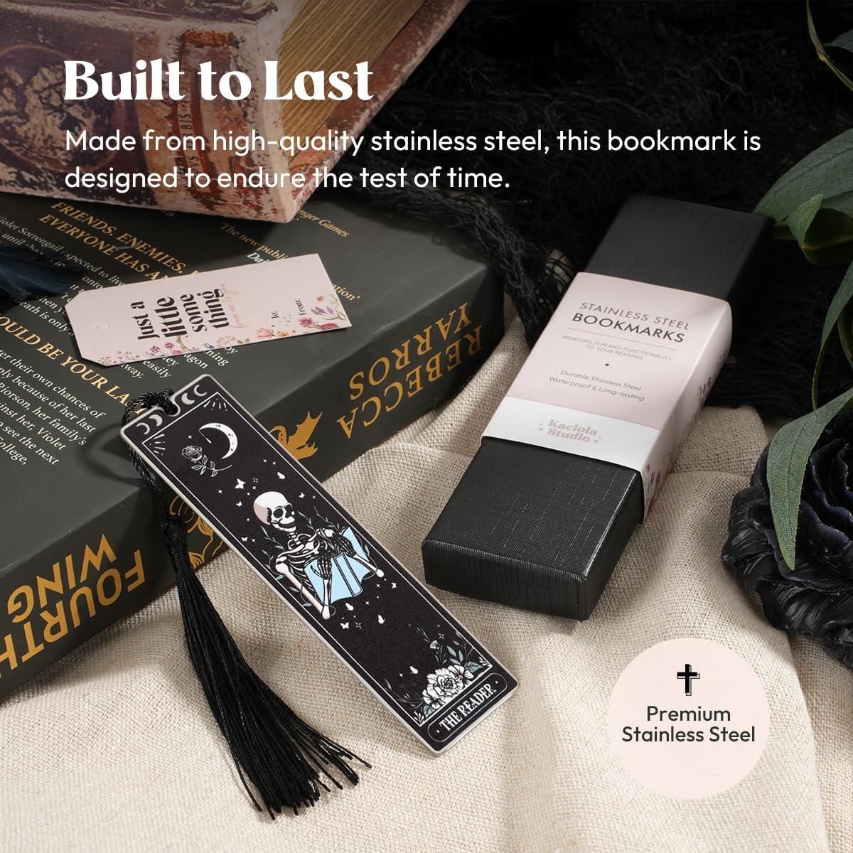 Marcador de Acero Inoxidable Kaciola Calavera Negra con Borla