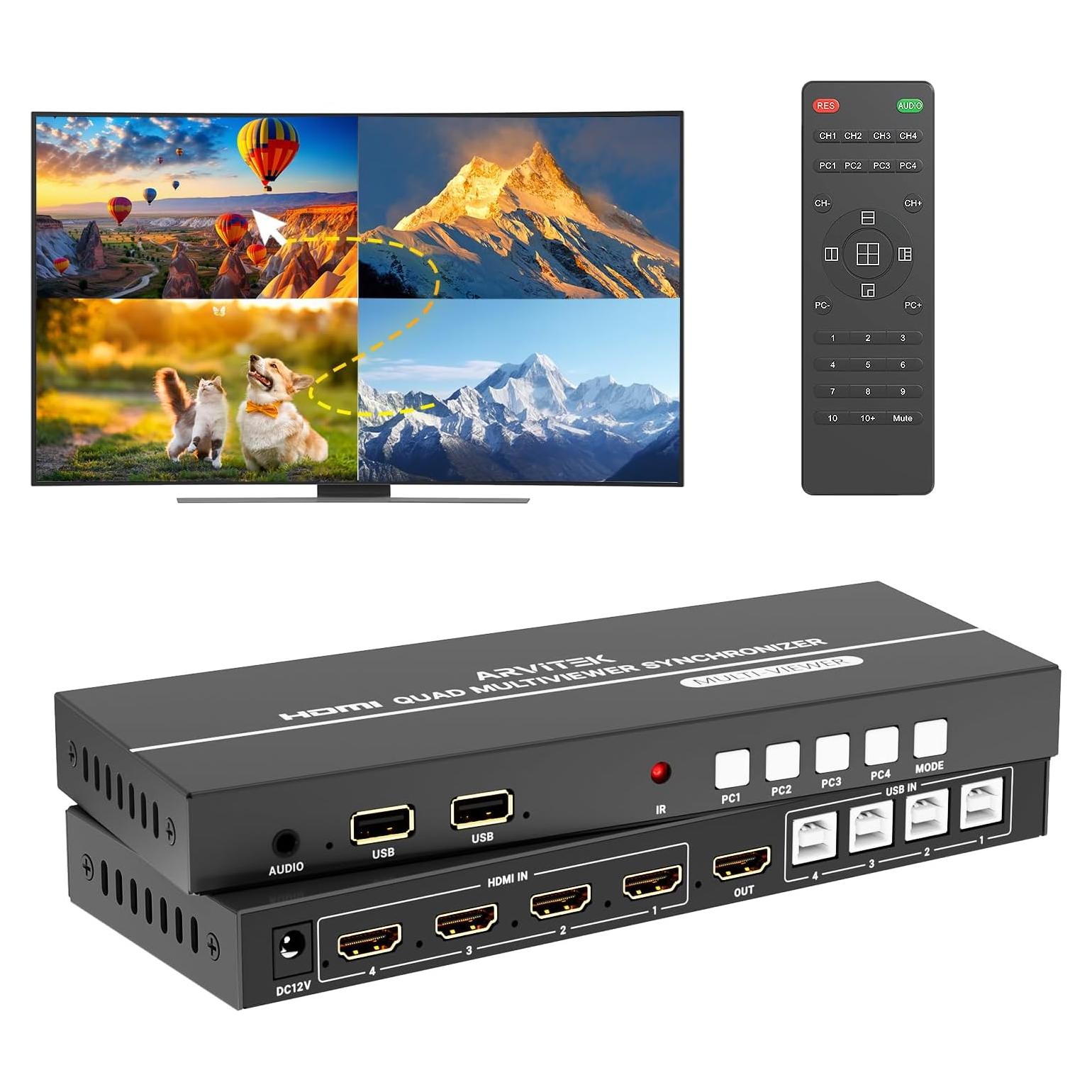 Interruptor KVM HDMI 4x1 Arvitek 4K@30Hz con PIP y audio