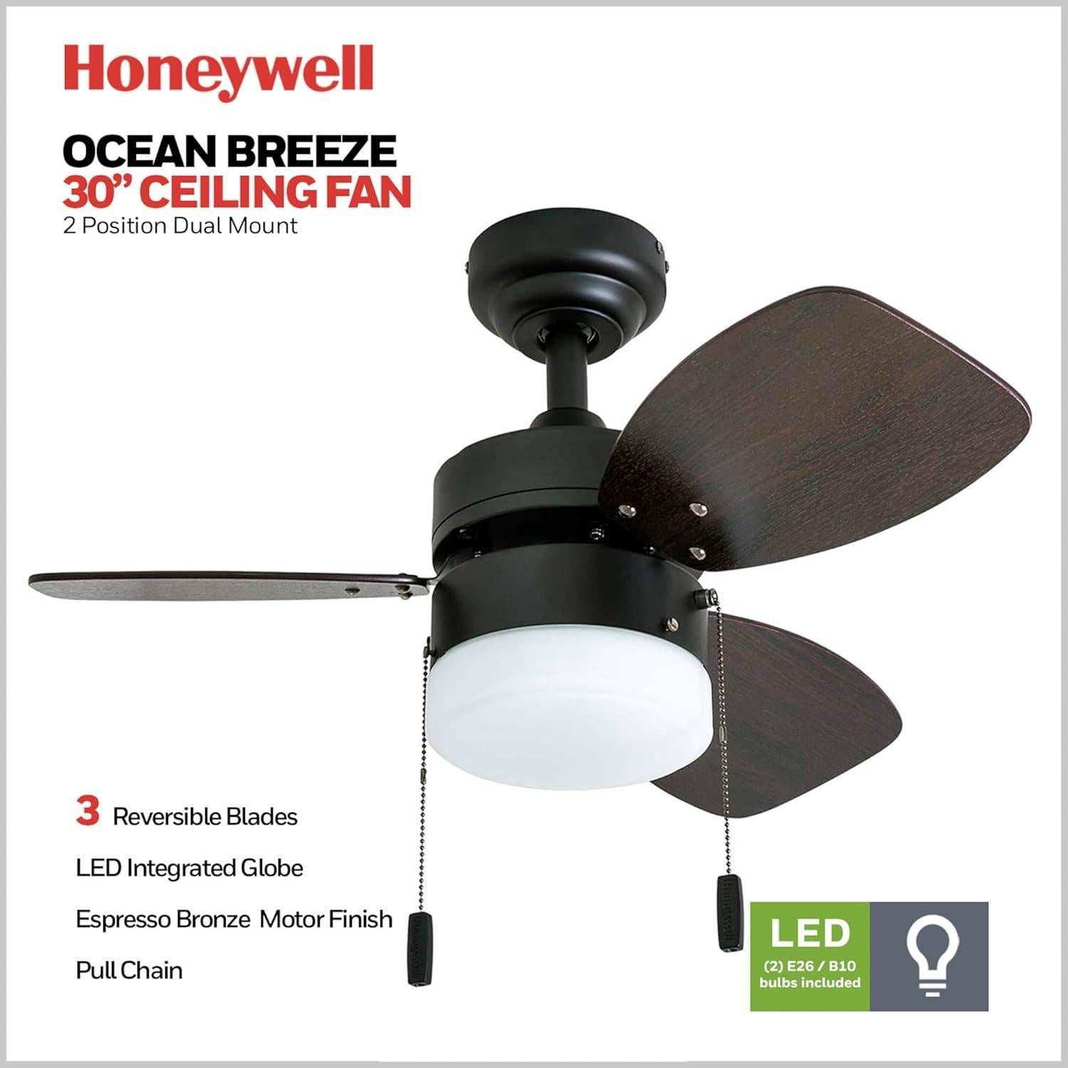 Ventilador de Techo Honeywell Ocean Breeze 76 cm con Luz LED