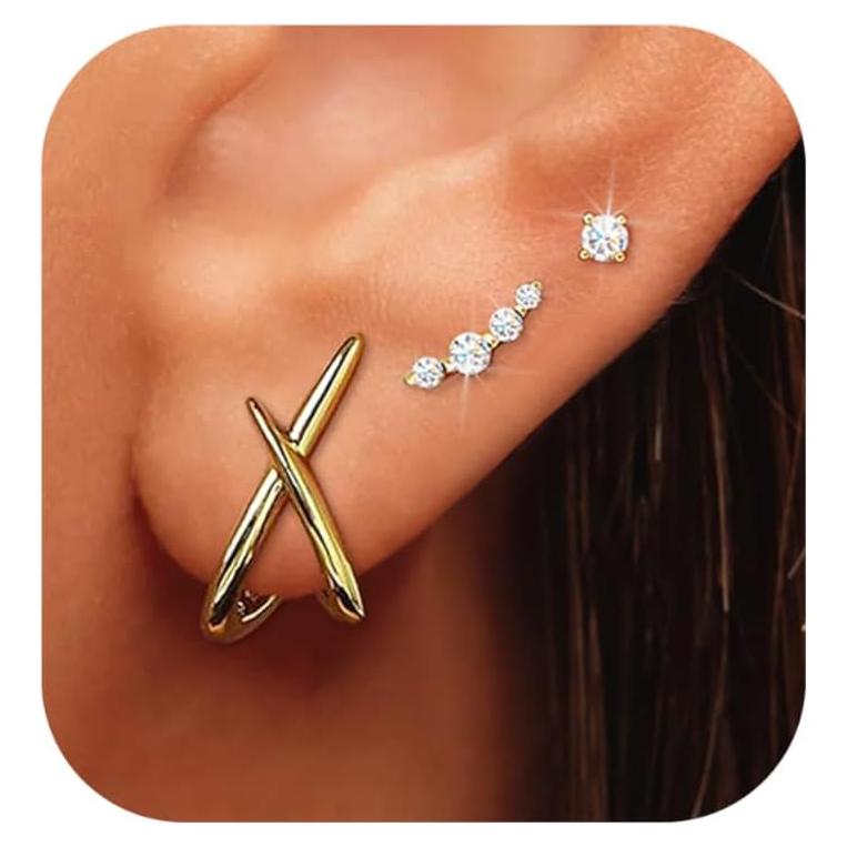 Pendientes de Stud de Oro 14k Hipoalergénicos con Circonio