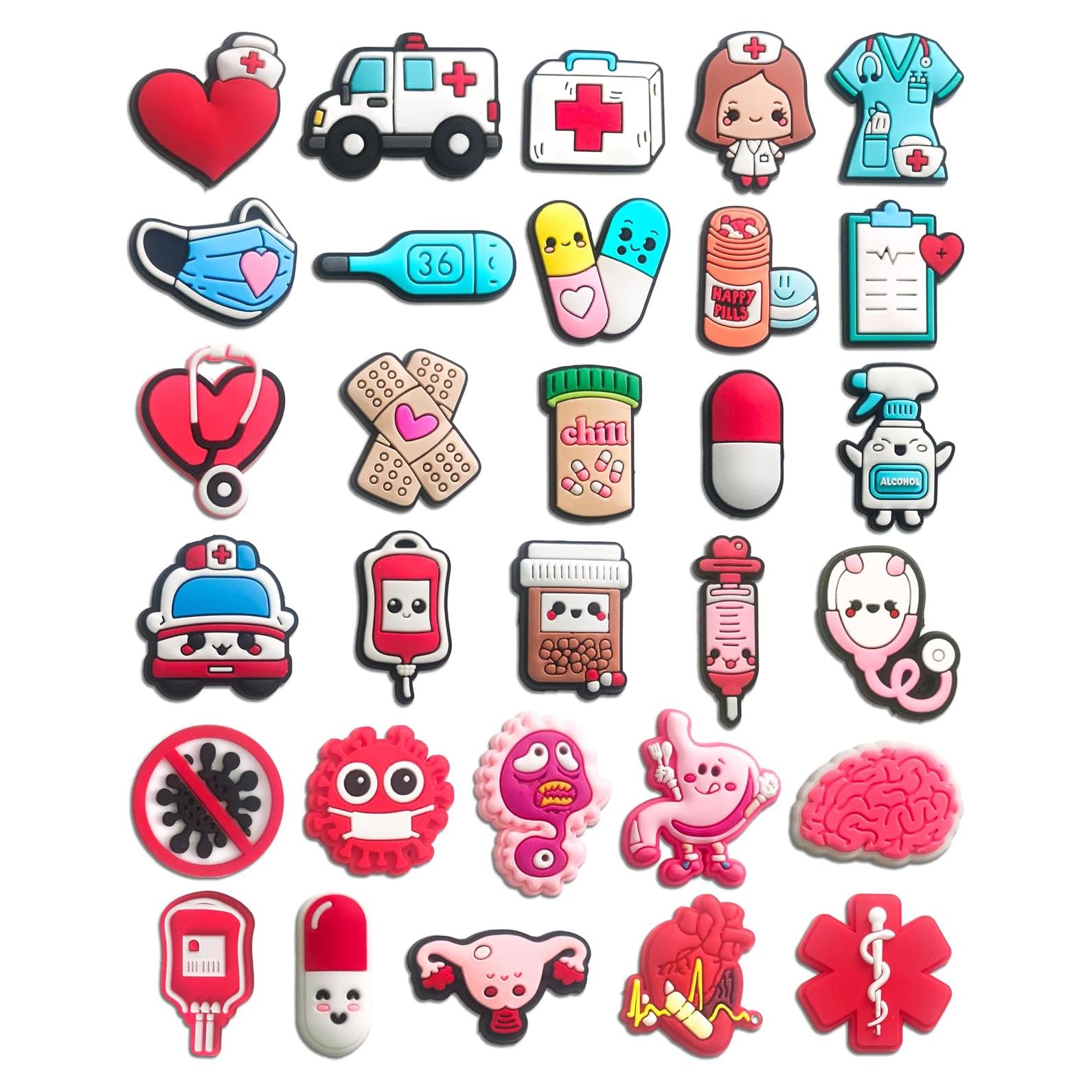 Encantos de Zapatos Kawaii 30PCS Médicos para Niñas y Mujeres