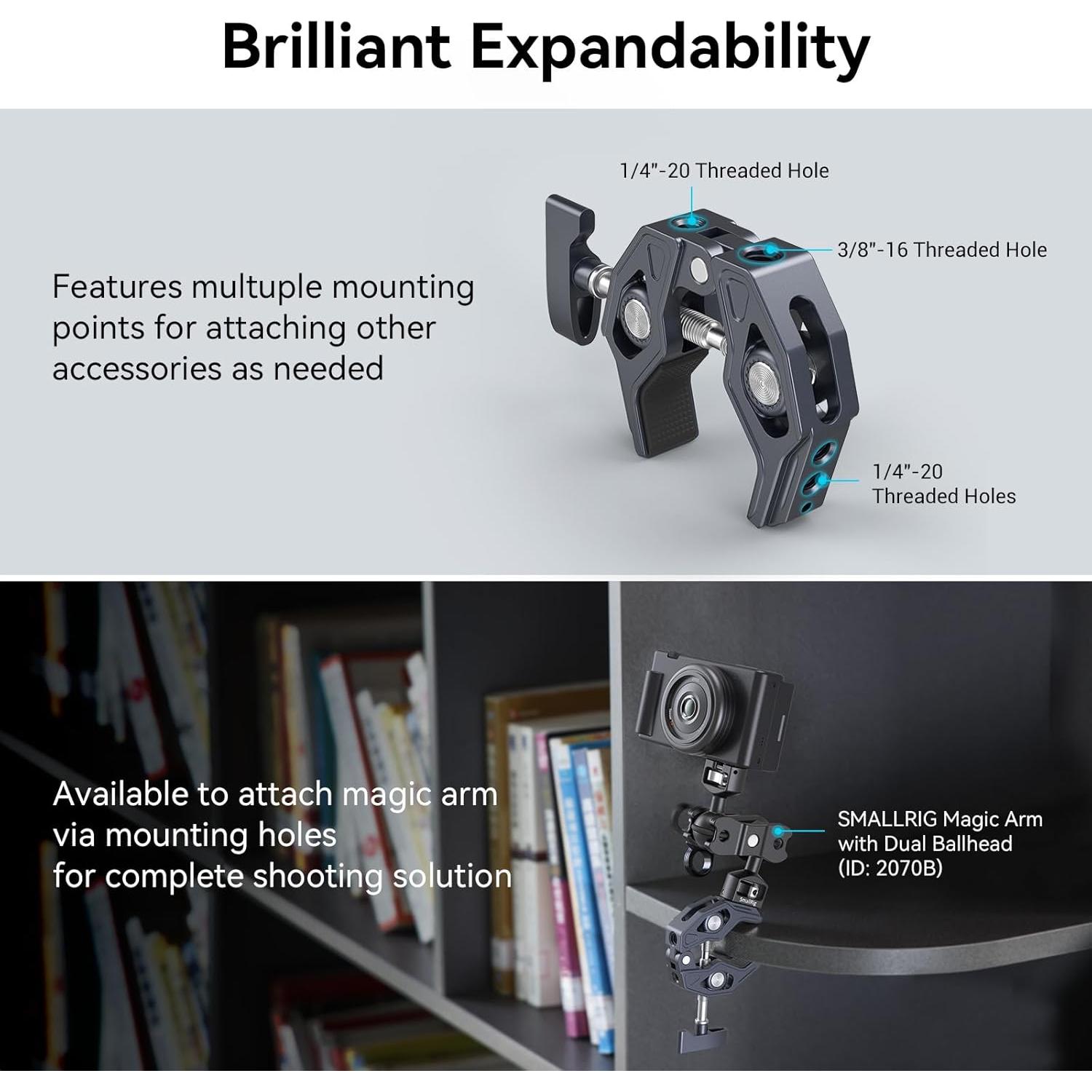 Abrazadera SMALLRIG Cangrejo Ajustable 3.5kg para Fotografía