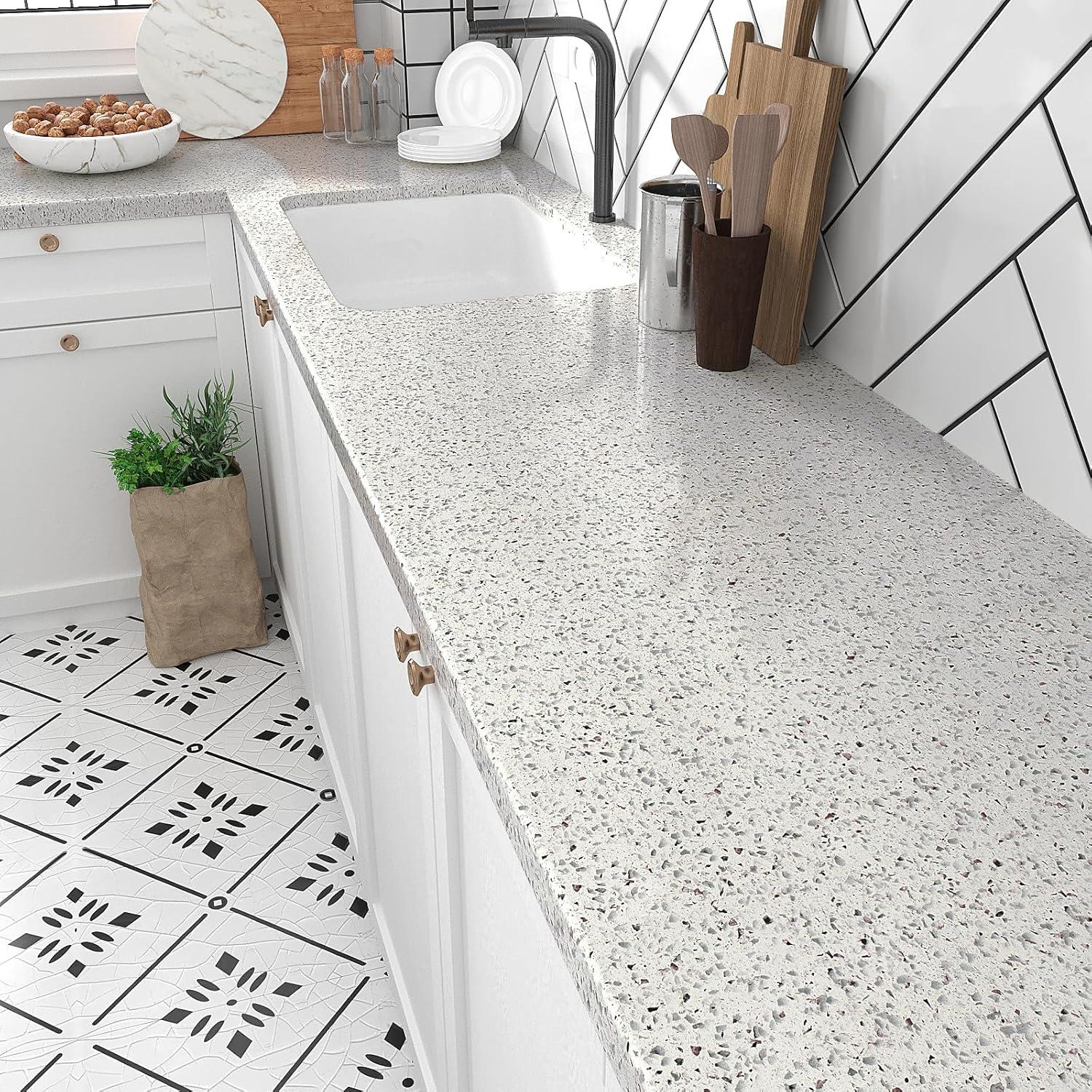 Papel Contacto Autoadhesivo VEELIKE Granito Blanco 1.2m²