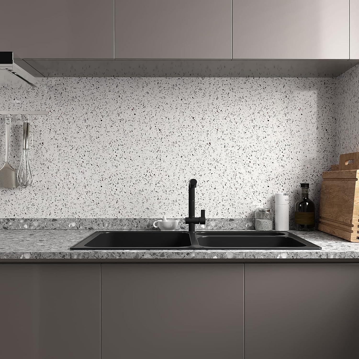 Papel Contacto Autoadhesivo VEELIKE Granito Blanco 1.2m²