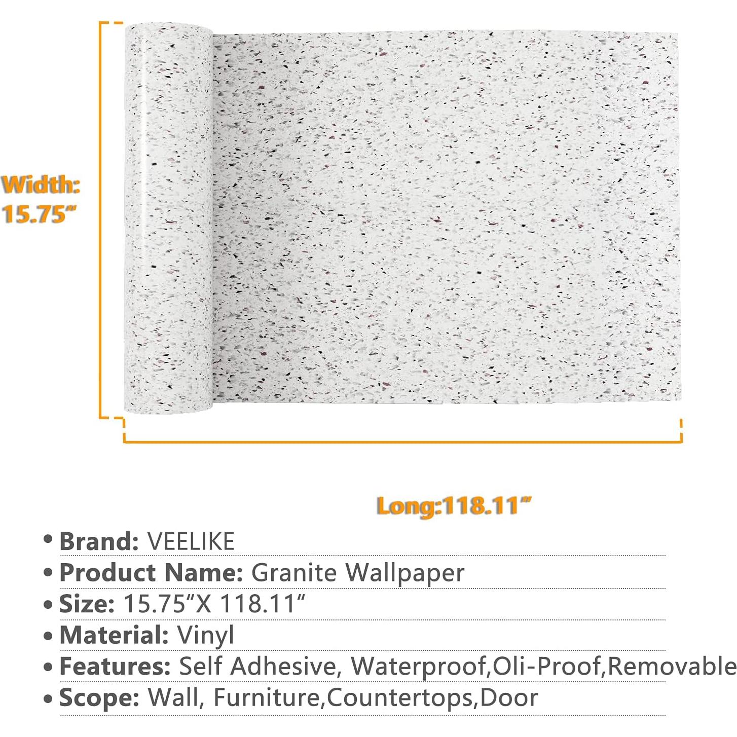 Papel Contacto Autoadhesivo VEELIKE Granito Blanco 1.2m²