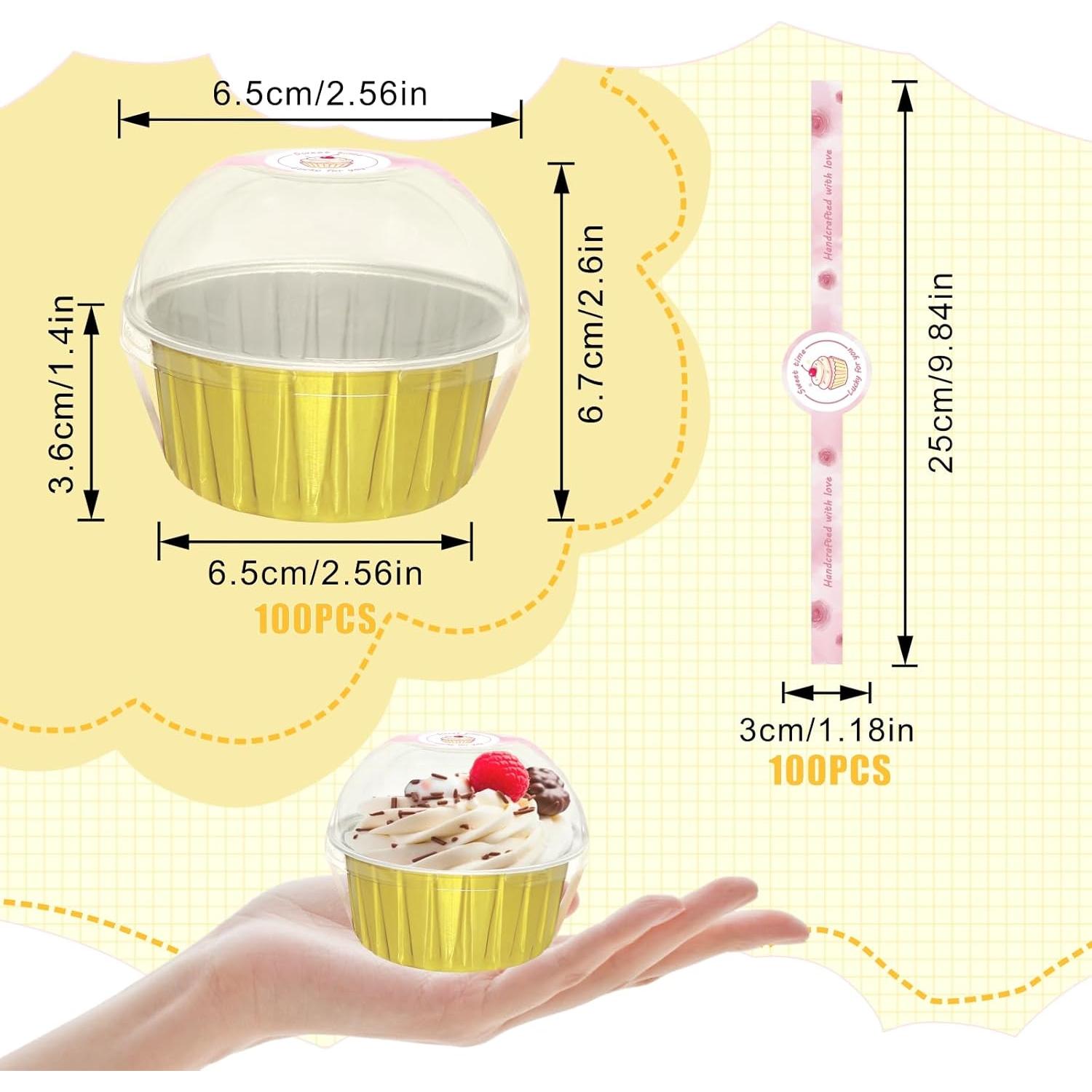 100 Tazas de Hornear de Aluminio QZV con Tapas 5 oz Doradas