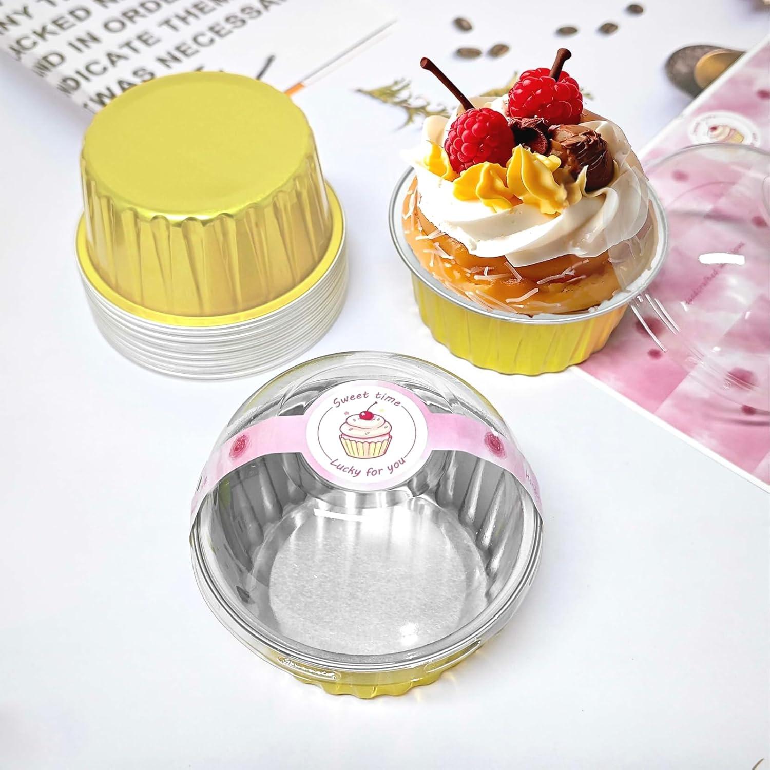 100 Tazas de Hornear de Aluminio QZV con Tapas 5 oz Doradas