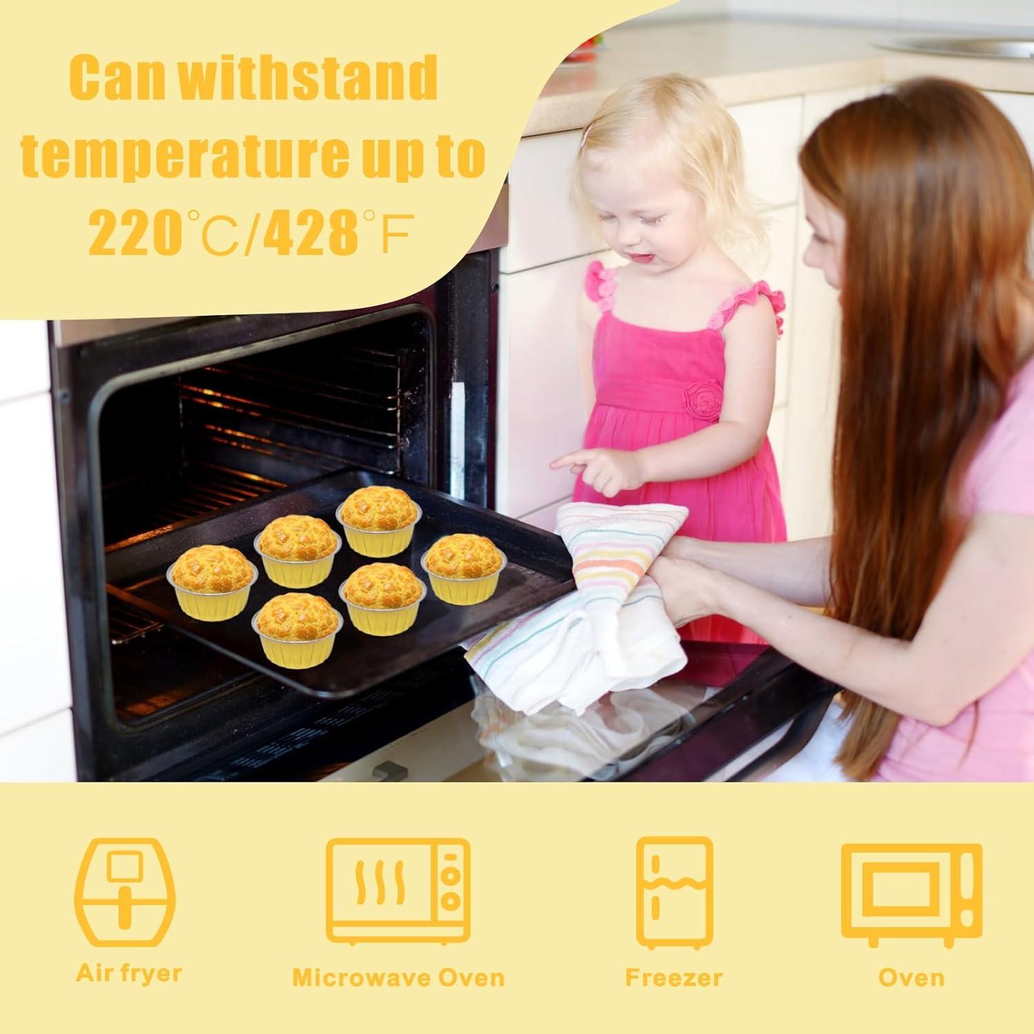 100 Tazas de Hornear de Aluminio QZV con Tapas 5 oz Doradas