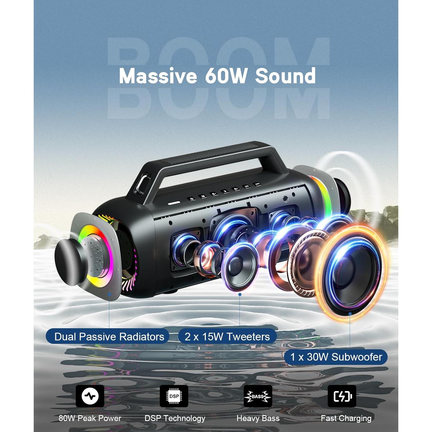 Altavoz Bluetooth Ortizan M12 80W Subwoofer Impermeable