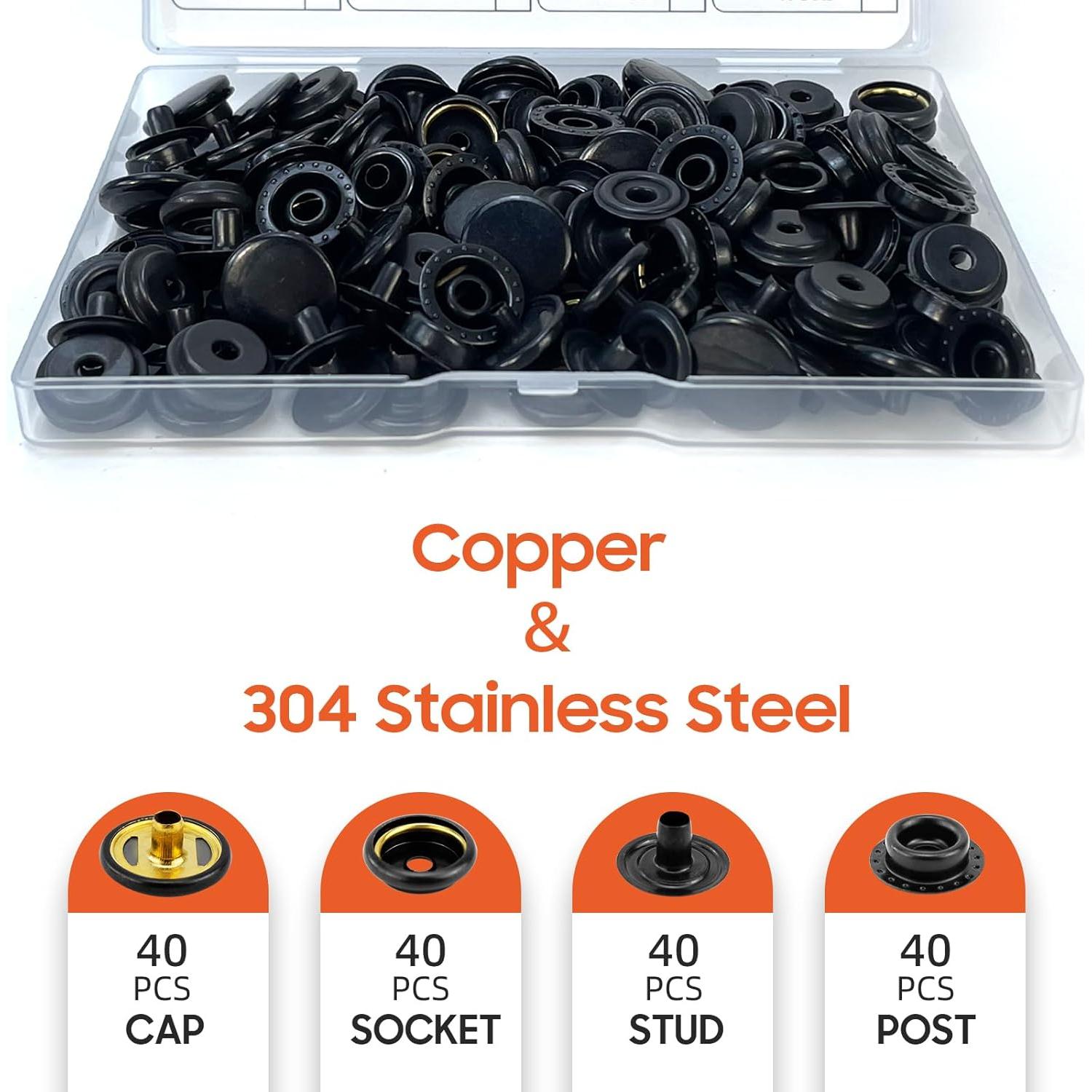 Kit de Botones a Presión HAPDEN 160 Pcs 15mm Acero Inoxidable