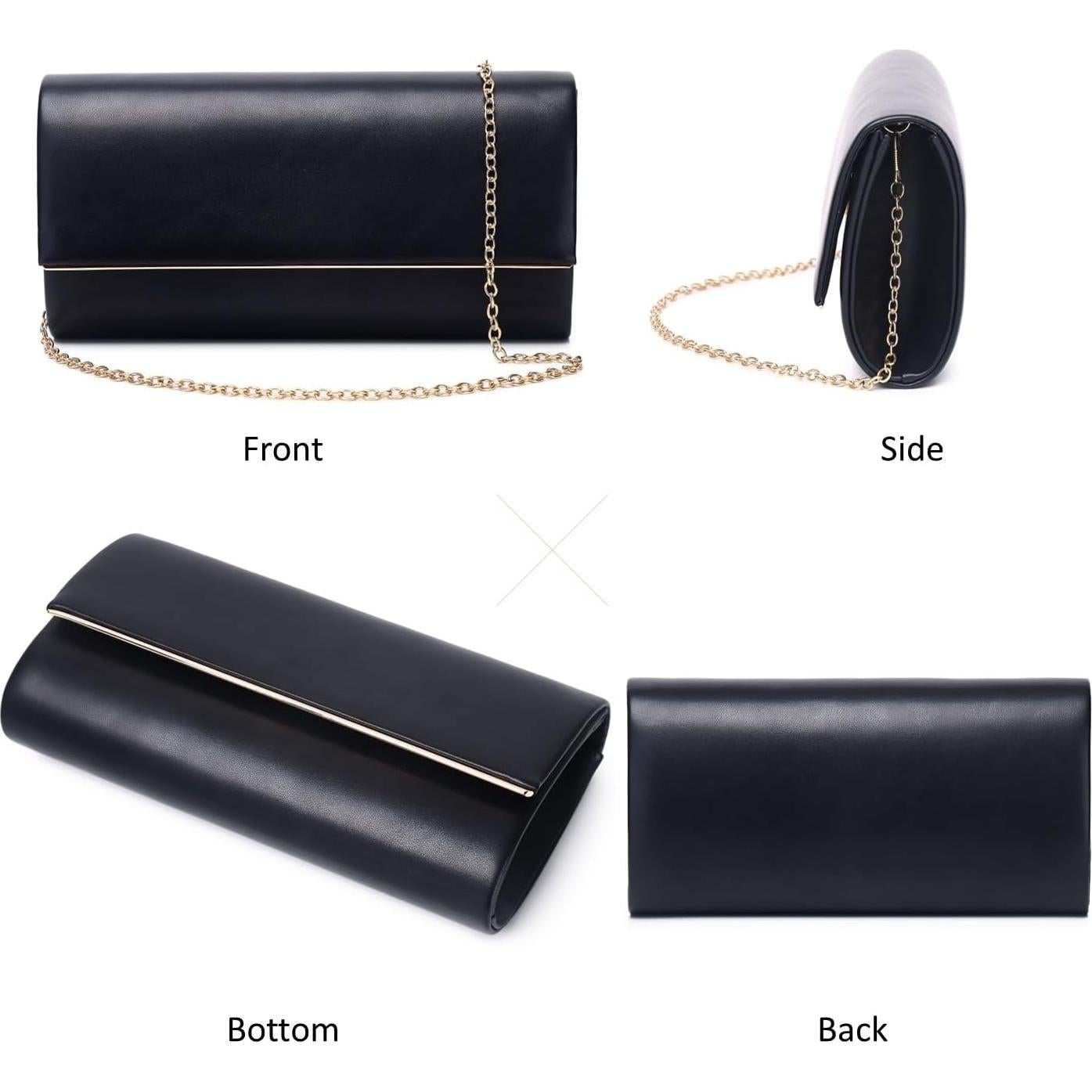Bolso Clutch de Noche DETARA para Mujeres en Cuero Vegano Negro