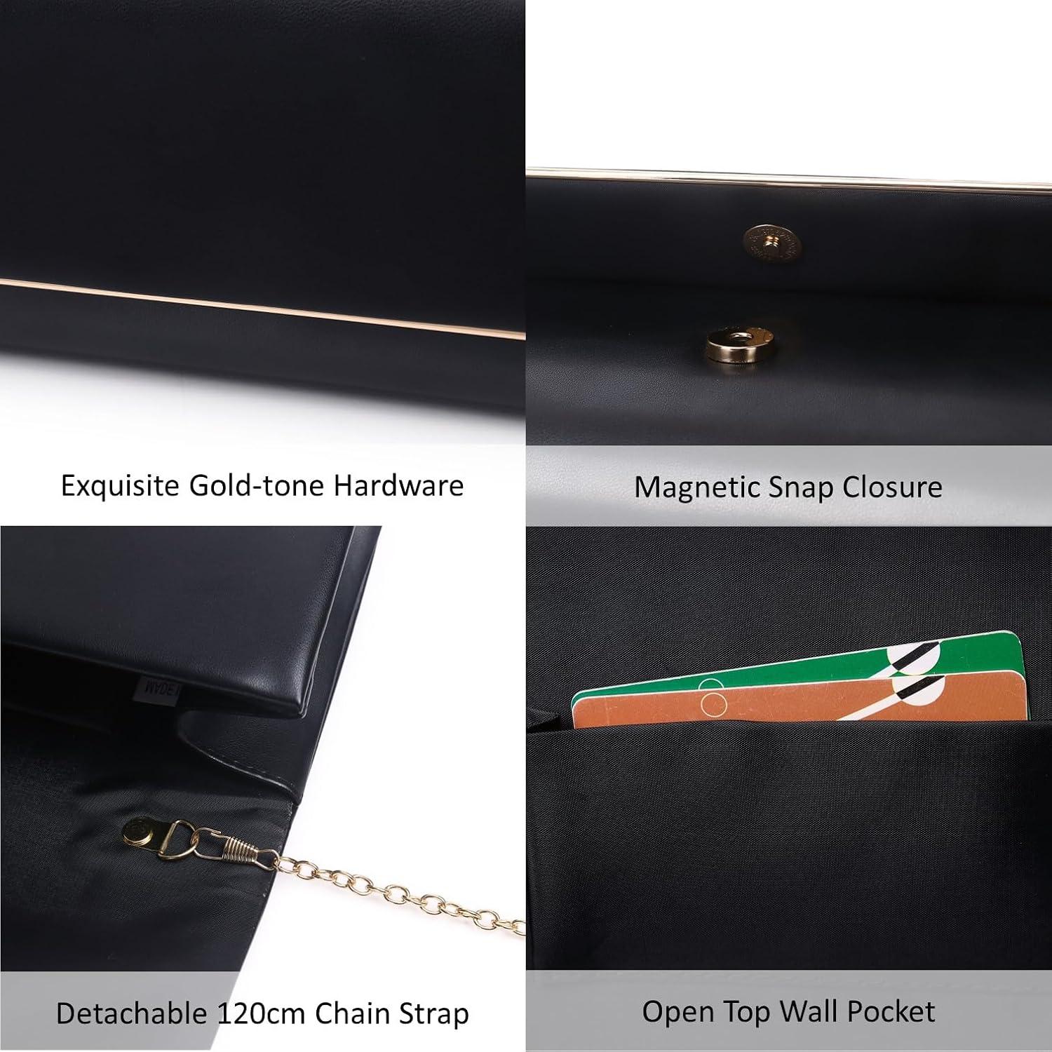 Bolso Clutch de Noche DETARA para Mujeres en Cuero Vegano Negro