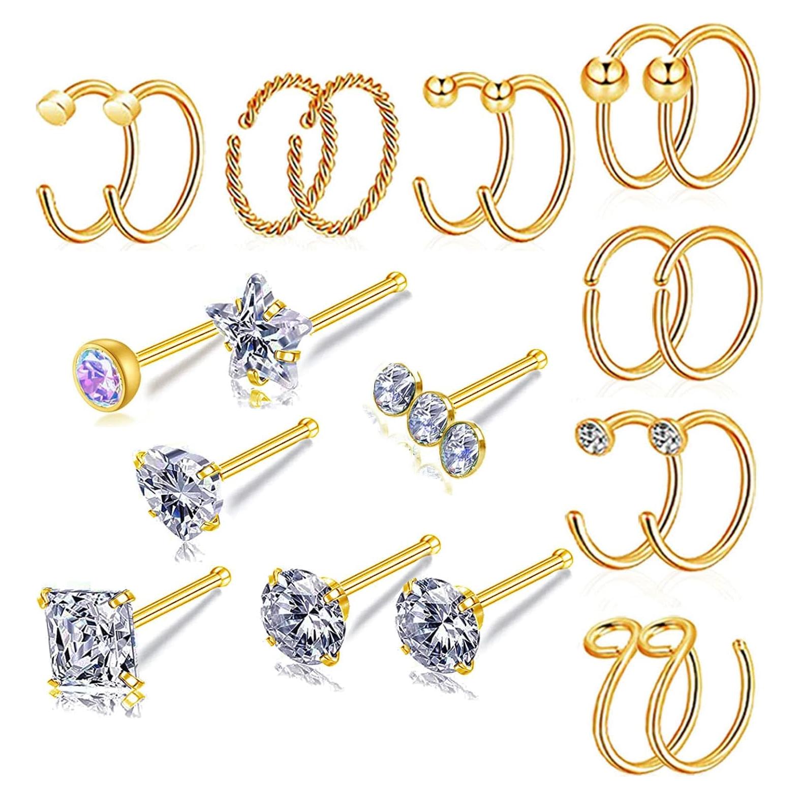 Anillos nasales hipoalergénicos 20G acero quirúrgico 19 piezas