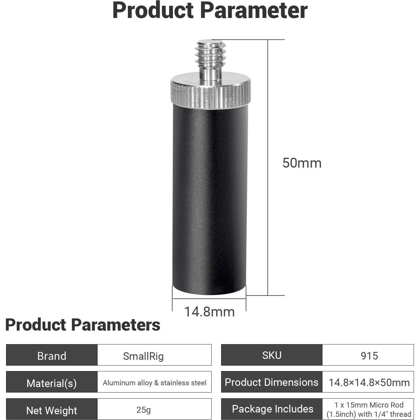 Varilla Micro 15mm SMALLRIG con Rosca 1/4" - 38mm