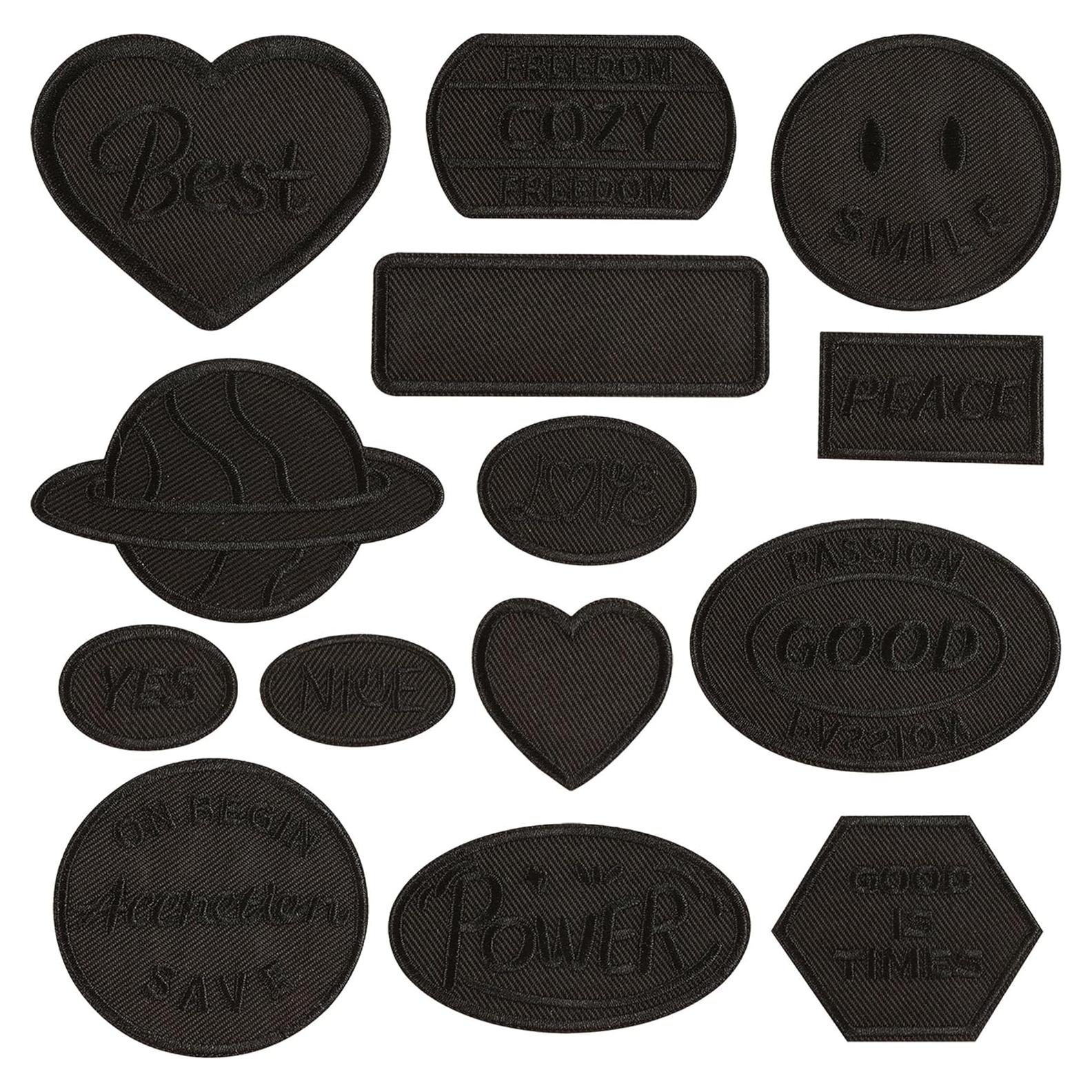 14 Parches Bordados Negros Woohome para Planchar o Coser