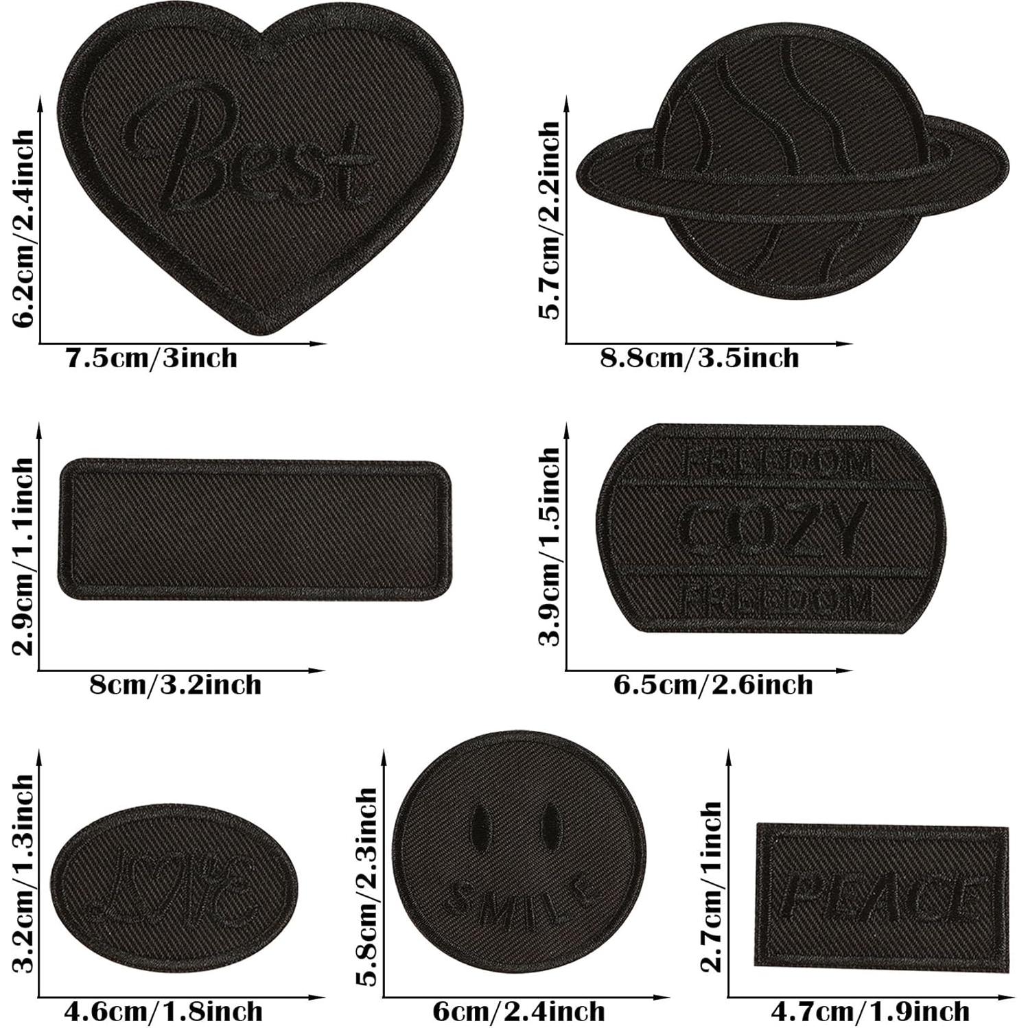 14 Parches Bordados Negros Woohome para Planchar o Coser