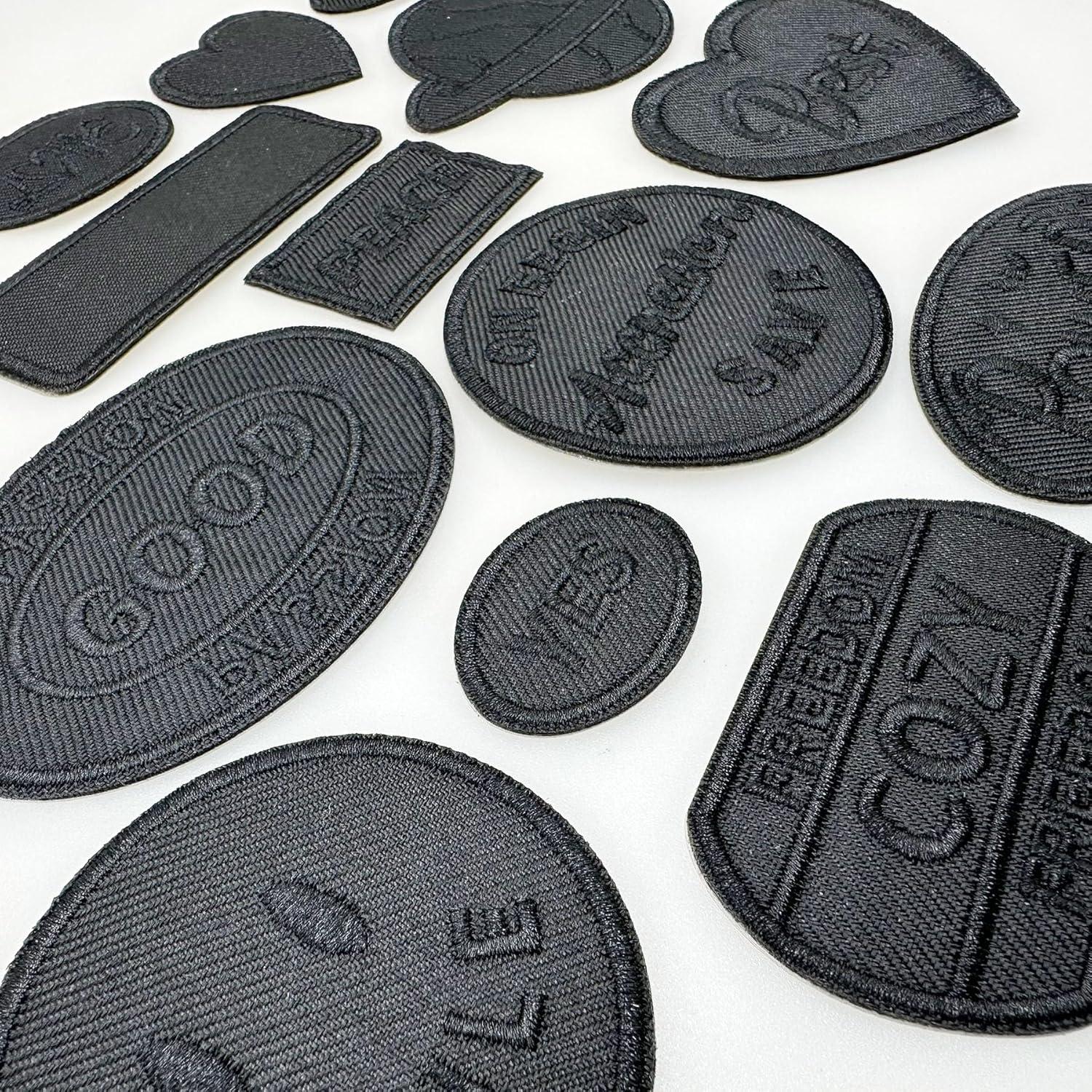 14 Parches Bordados Negros Woohome para Planchar o Coser