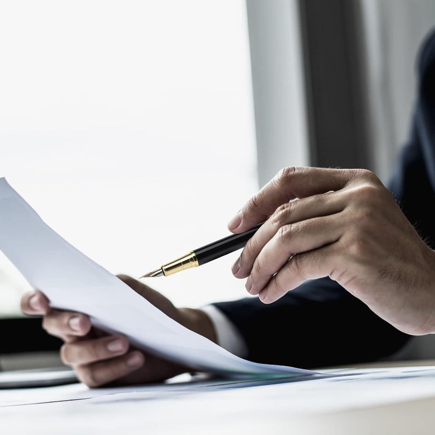 Pluma Fuente Cheericome Negra Punta Fina con 10 Cartuchos