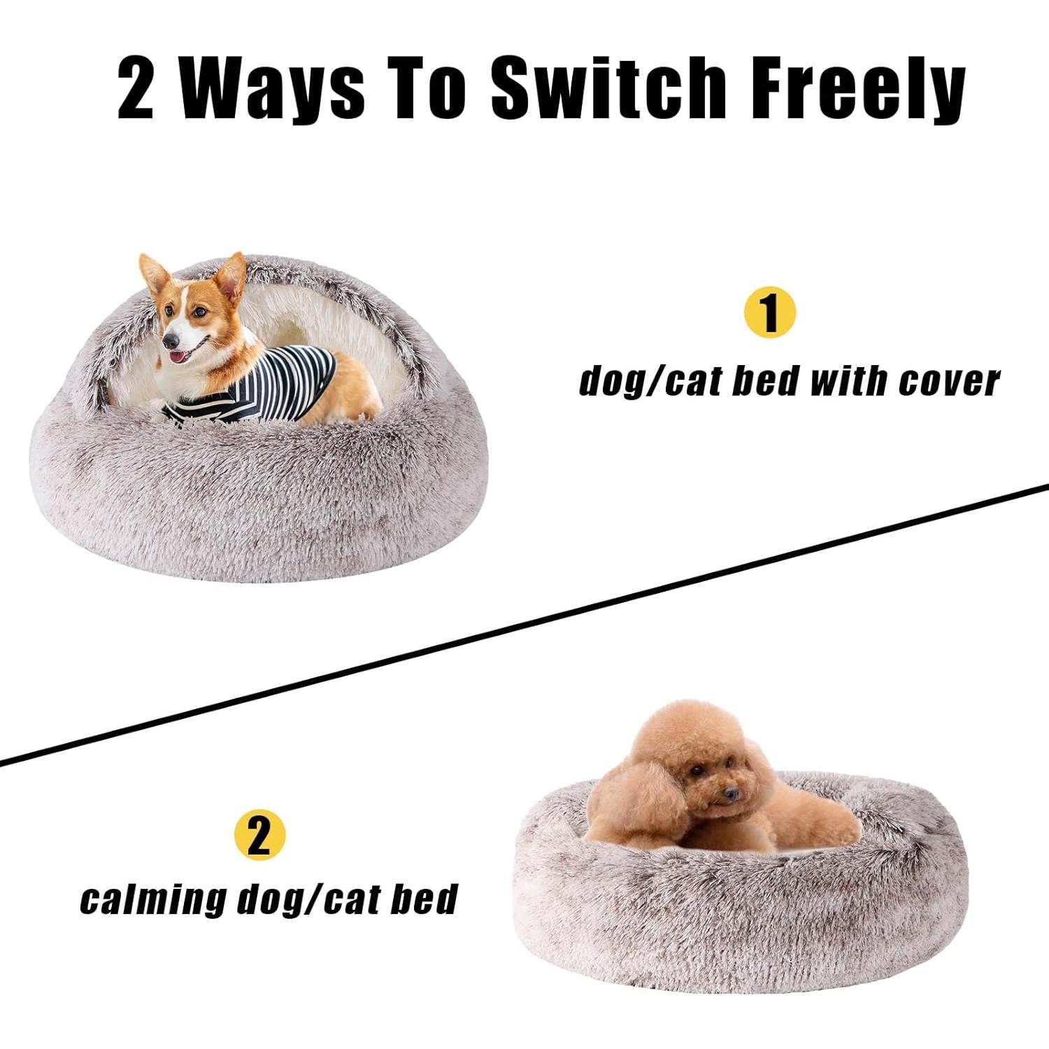 Cama Redonda con Capucha KKBDOO 50x50 cm para Gatos y Perros