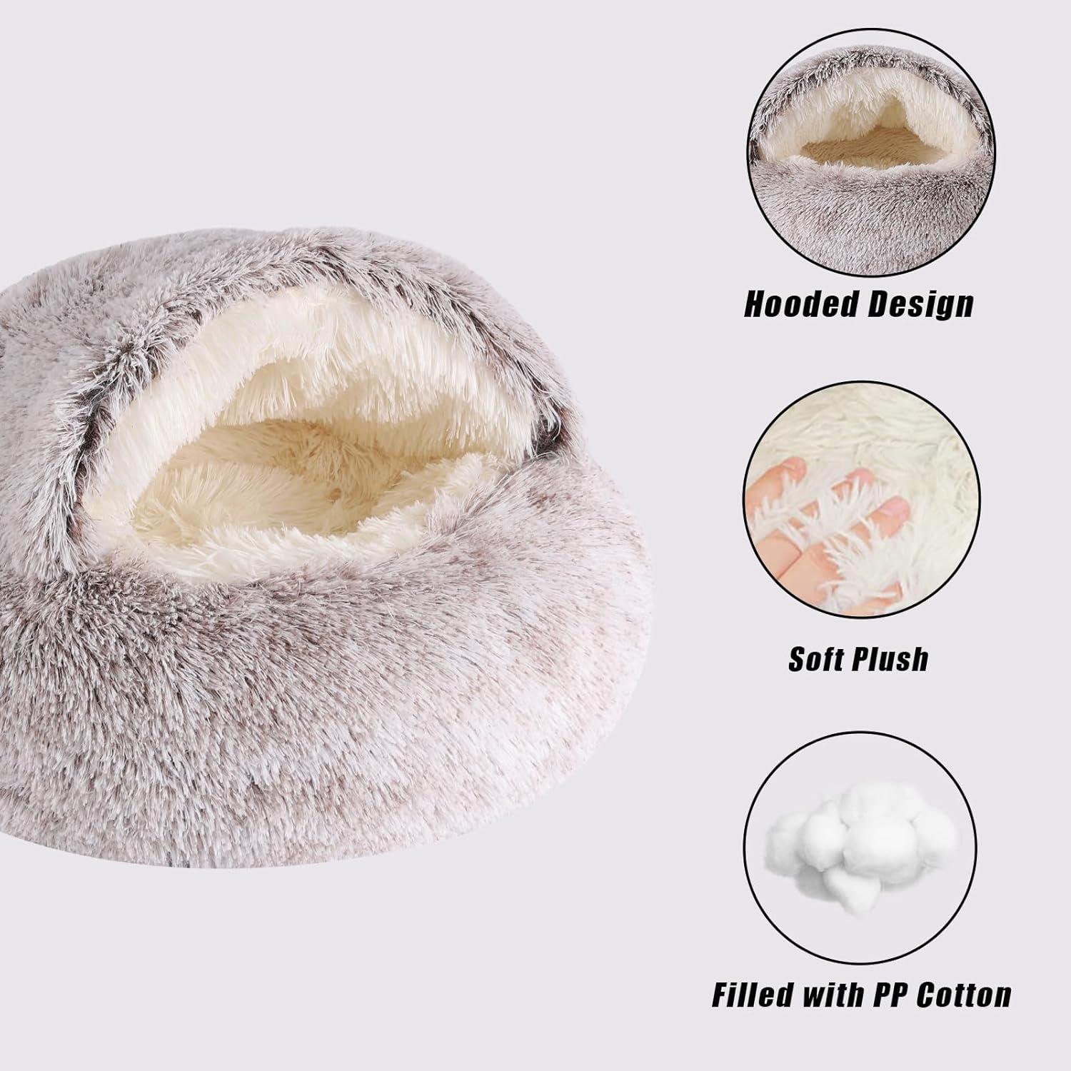 Cama Redonda con Capucha KKBDOO 50x50 cm para Gatos y Perros