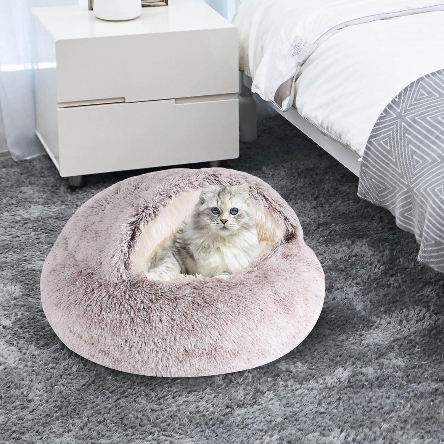 Cama Redonda con Capucha KKBDOO 50x50 cm para Gatos y Perros