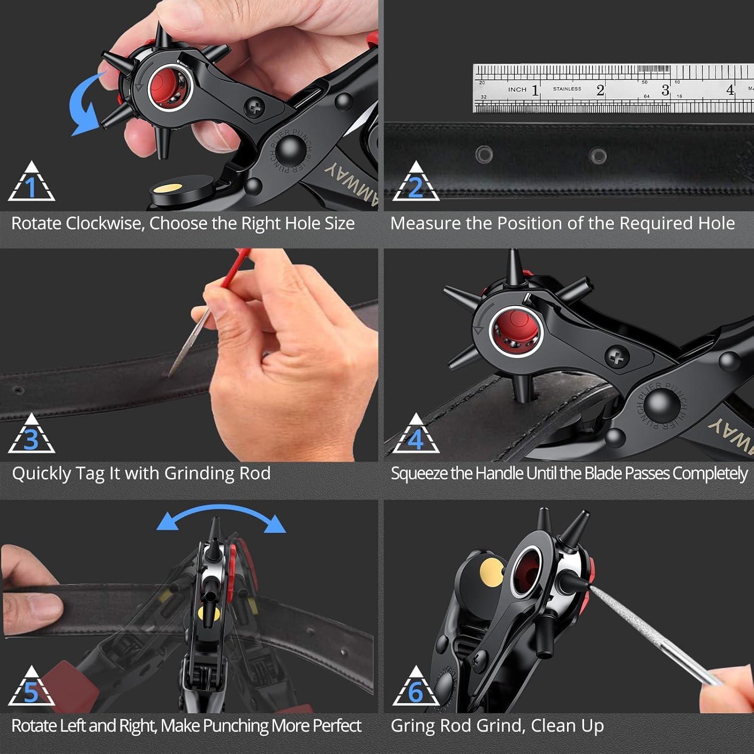 Perforadora de Agujeros de Cuero CAMWAY + 240 Remaches