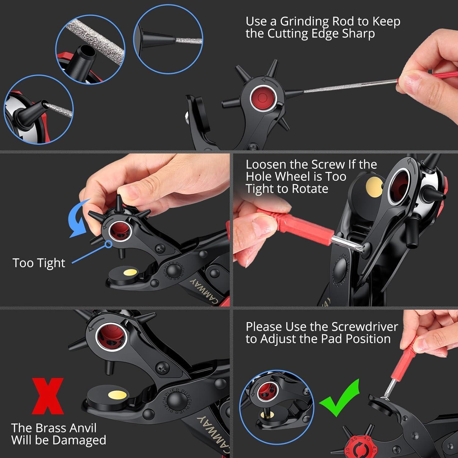 Perforadora de Agujeros de Cuero CAMWAY + 240 Remaches