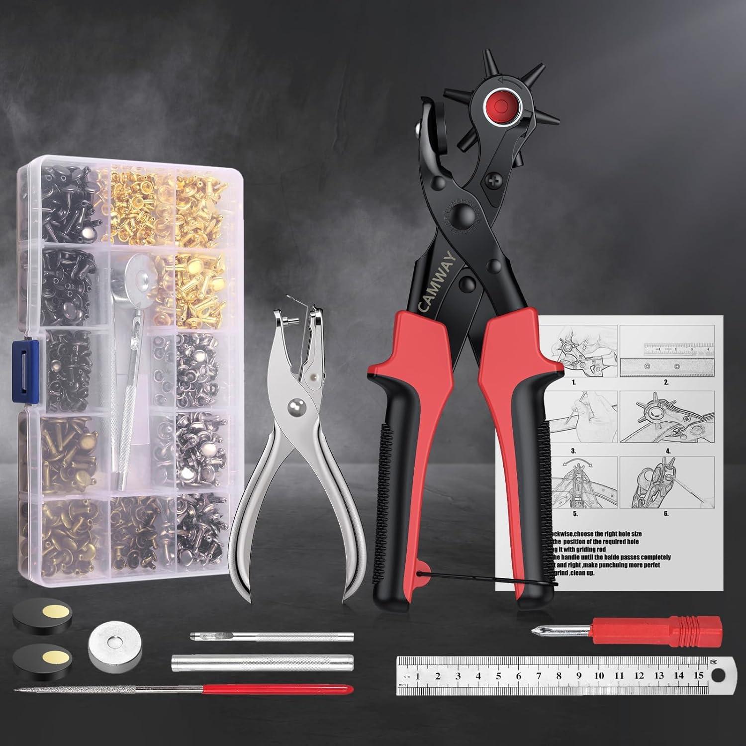 Perforadora de Agujeros de Cuero CAMWAY + 240 Remaches