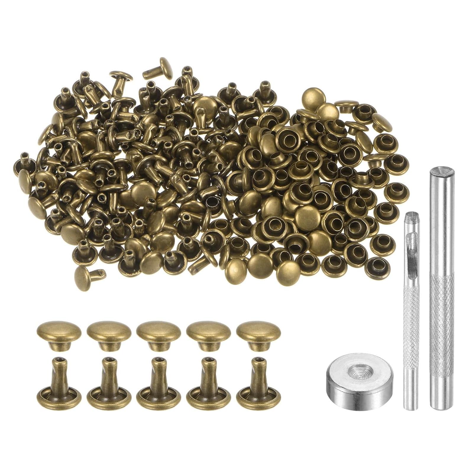 Kit de Remaches de Cuero HARFINGTON 200 Piezas 6mm Bronce
