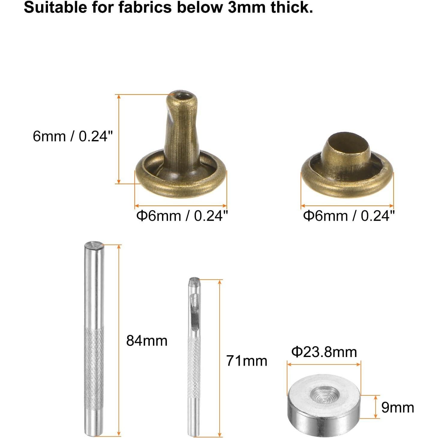 Kit de Remaches de Cuero HARFINGTON 200 Piezas 6mm Bronce