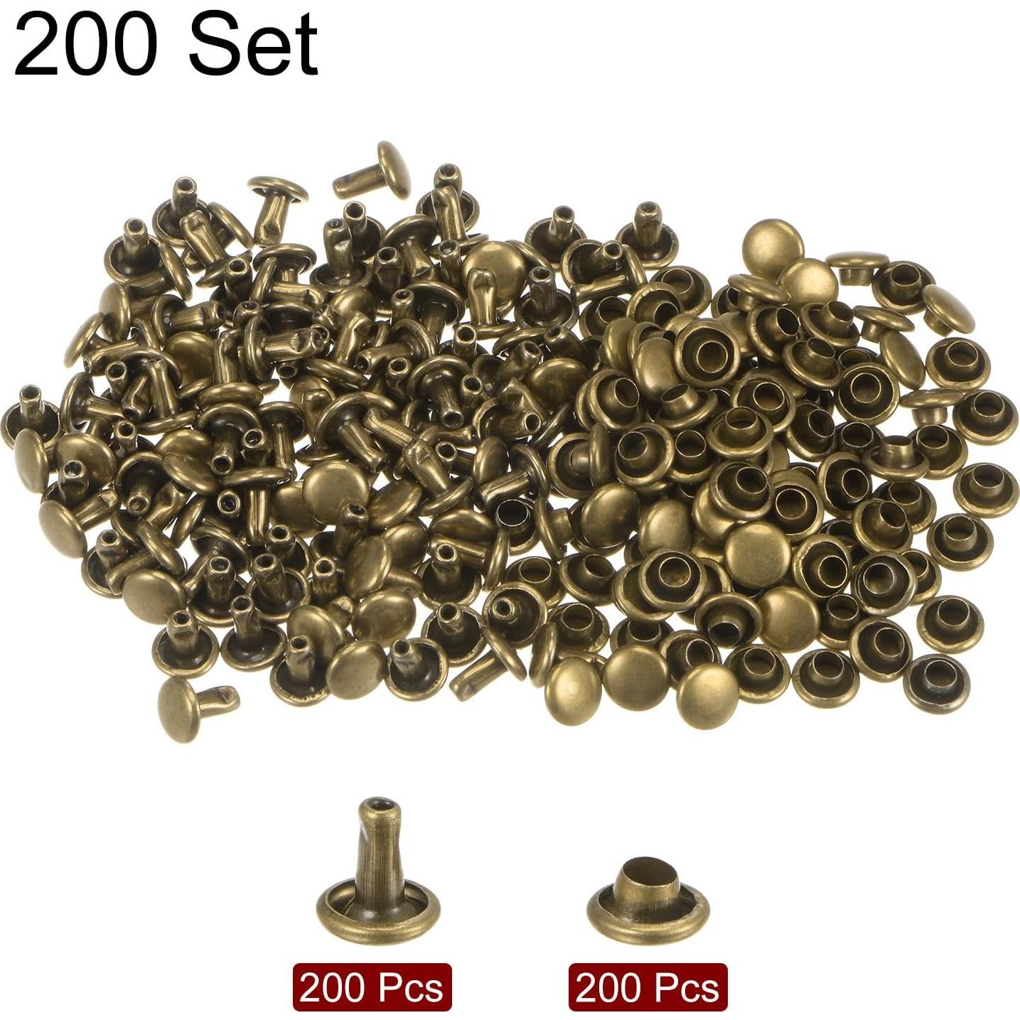 Kit de Remaches de Cuero HARFINGTON 200 Piezas 6mm Bronce