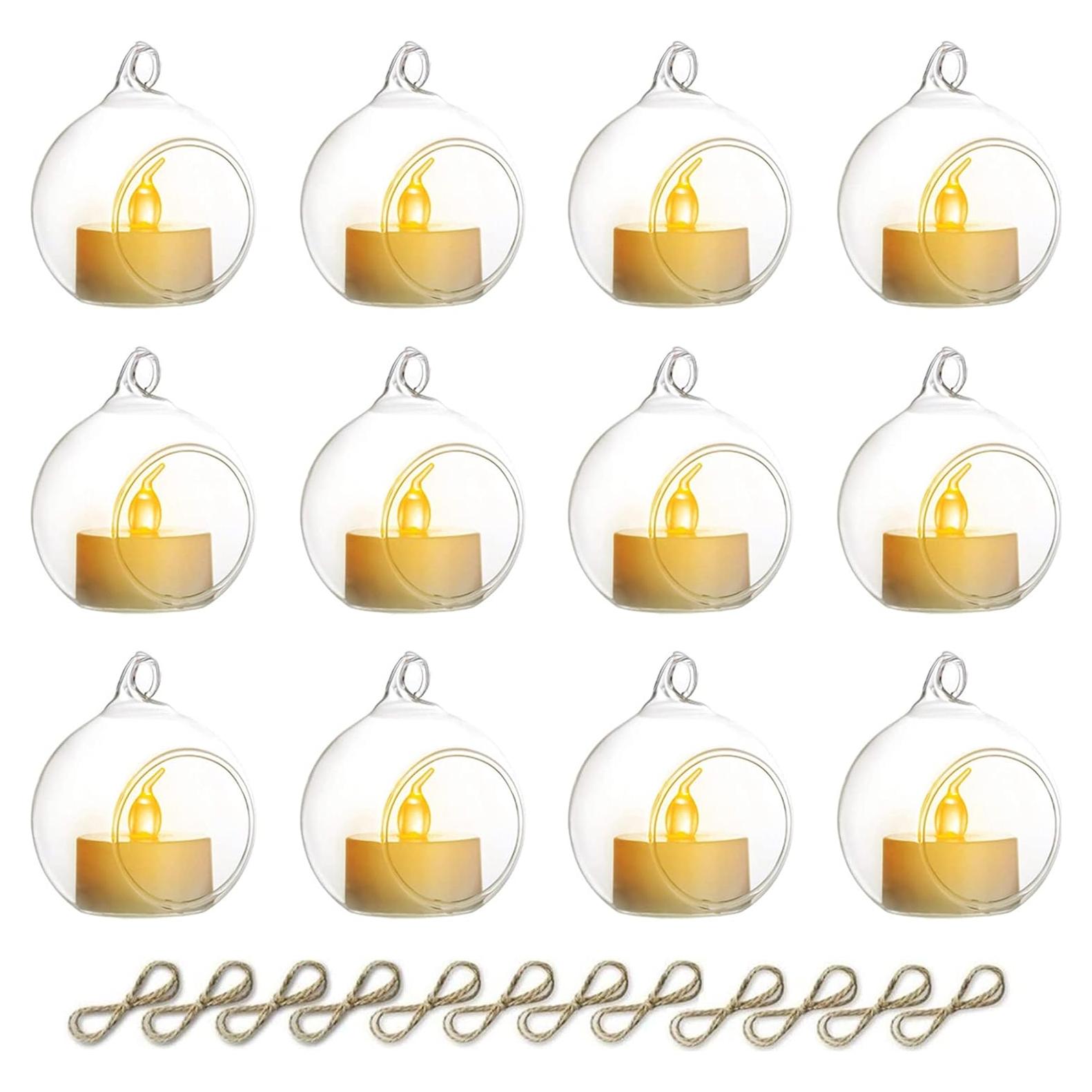 Juego de 12 Soportes para Velas Tealight NUPTIO de Vidrio 6 cm