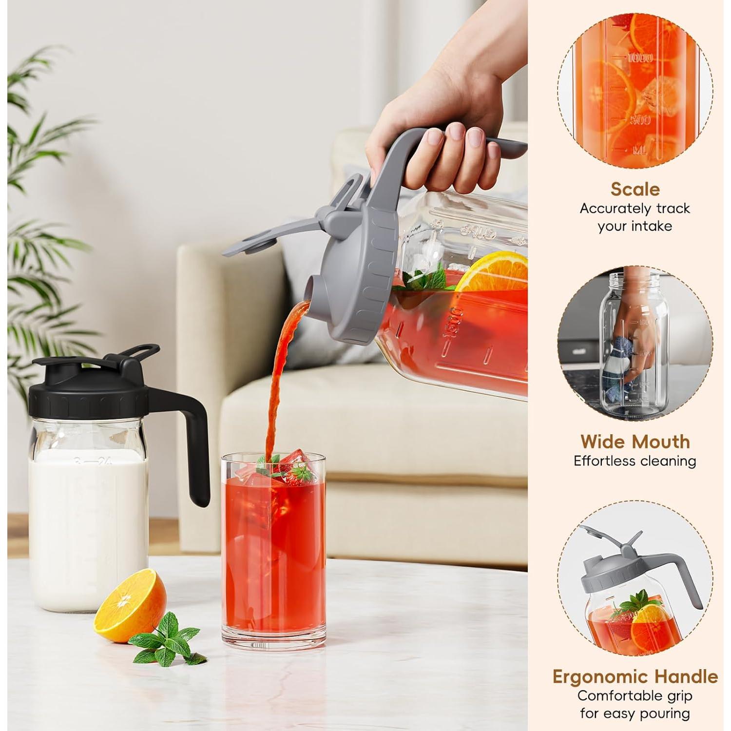 Jarra de Cristal Hermética JunVpic 32 oz con Pico y Asa Negra