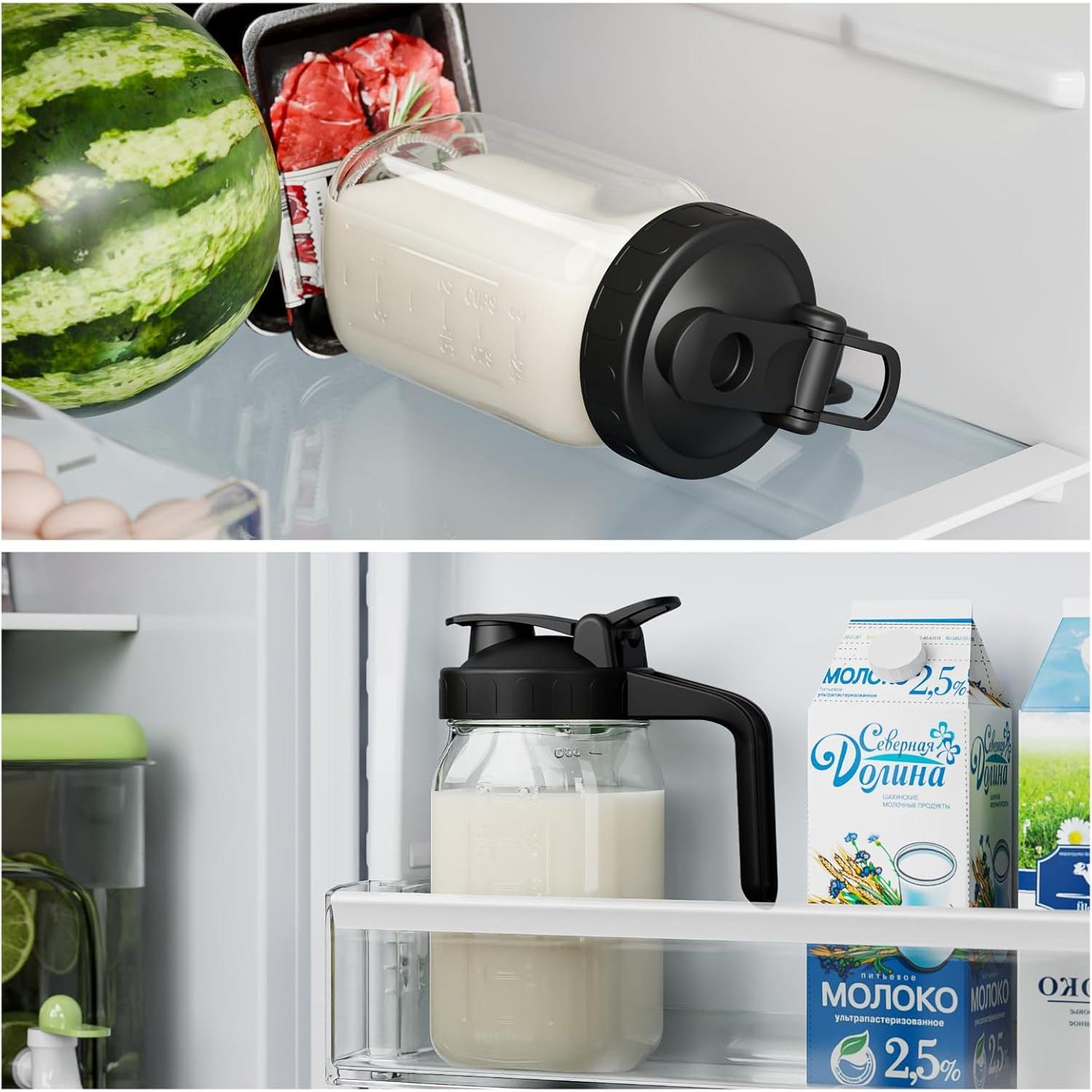 Jarra de Cristal Hermética JunVpic 32 oz con Pico y Asa Negra