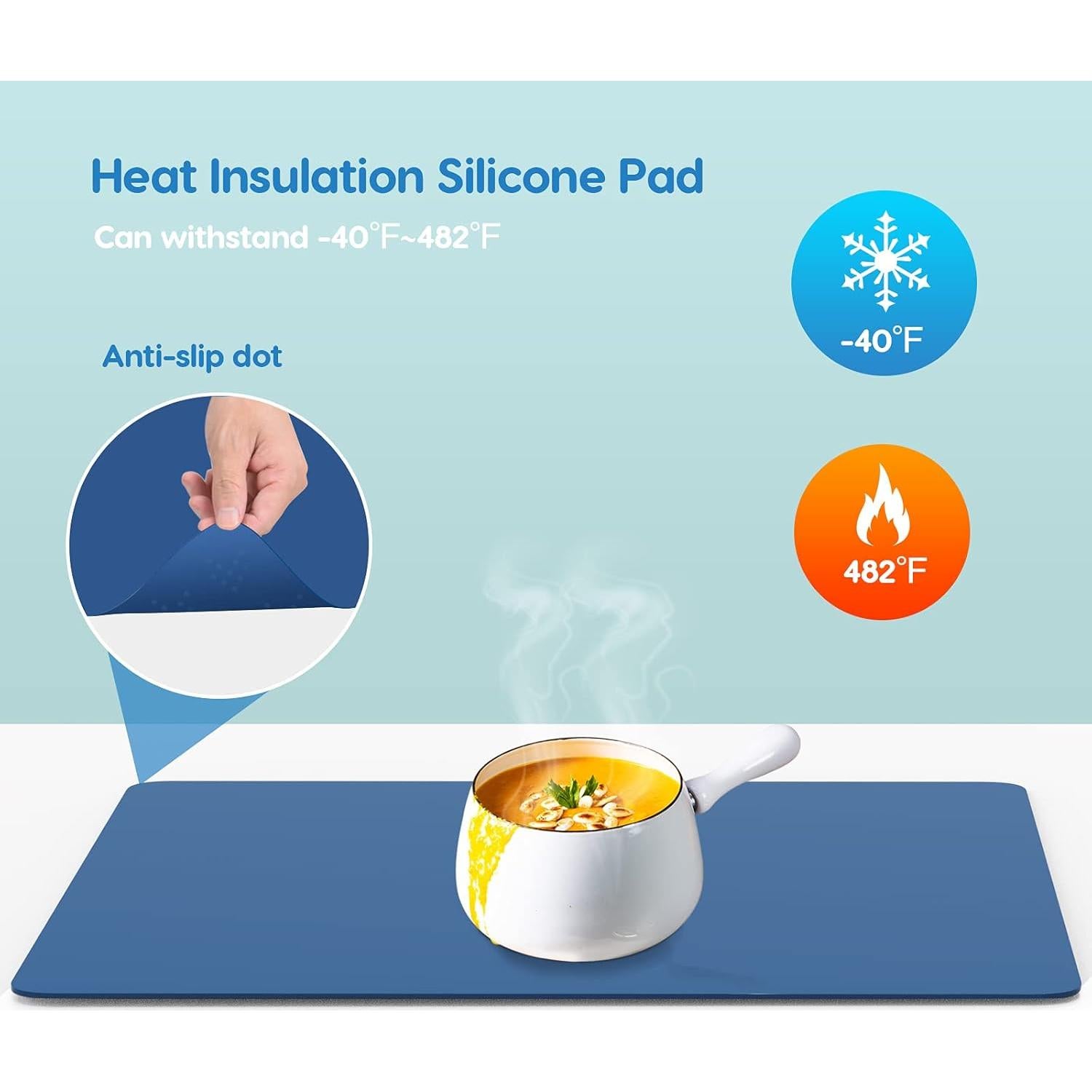 Tapete de Silicona Extra Grande AECHY 91.4x61cm Azul Antideslizante