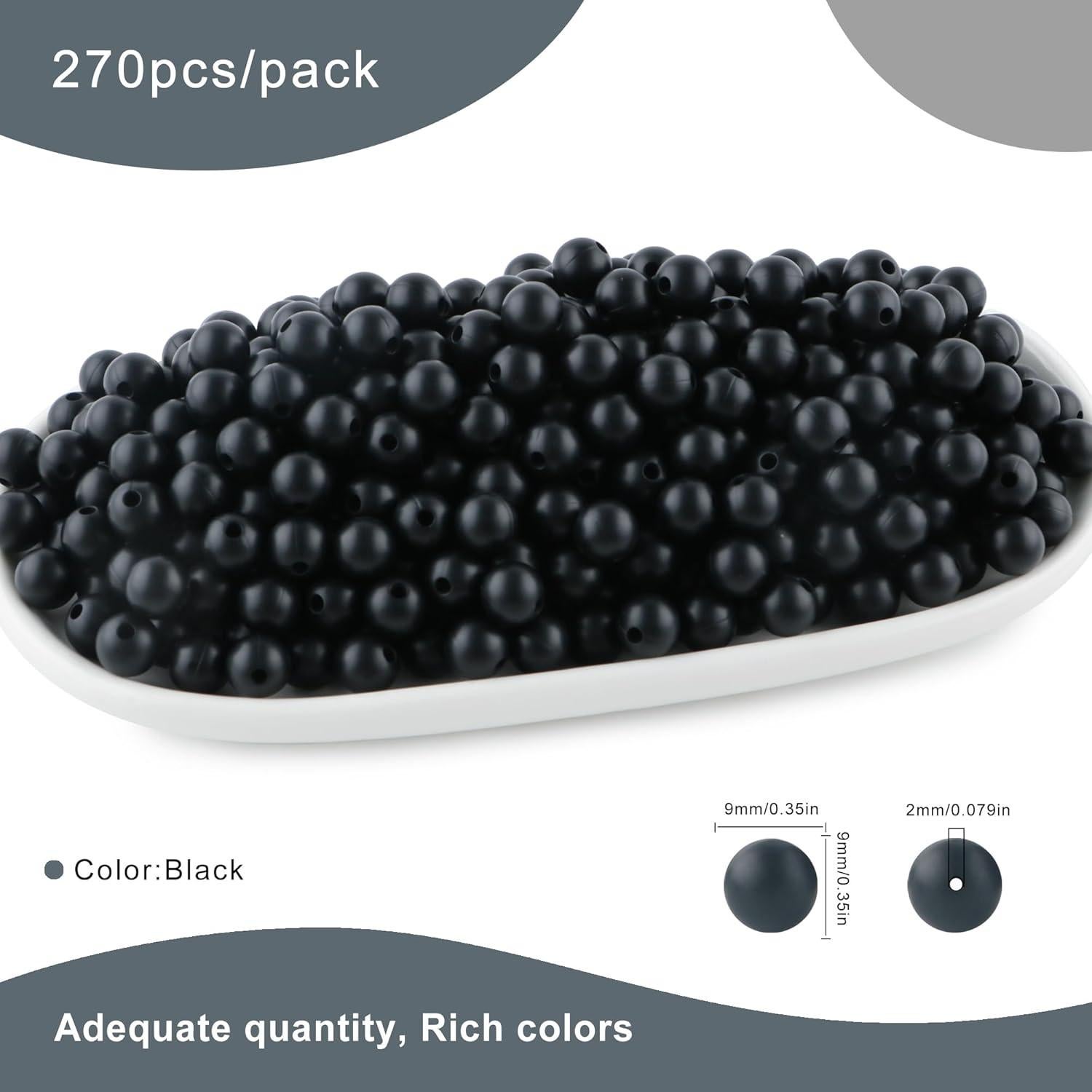 270 Perlas de Silicona Redondas 9mm HHCFAST Color Negro