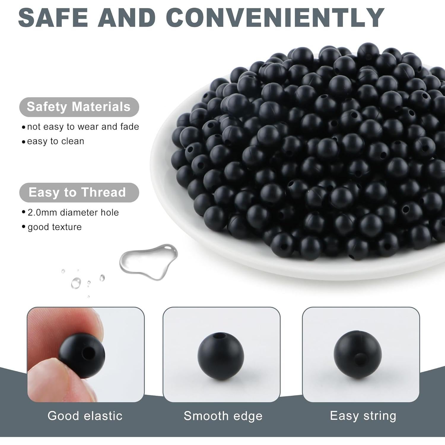 270 Perlas de Silicona Redondas 9mm HHCFAST Color Negro