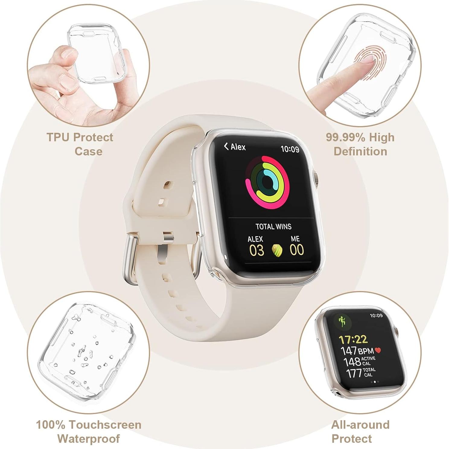 Funda Protectora JZK para Apple Watch Series 9/8/7 41mm - 2 Pack