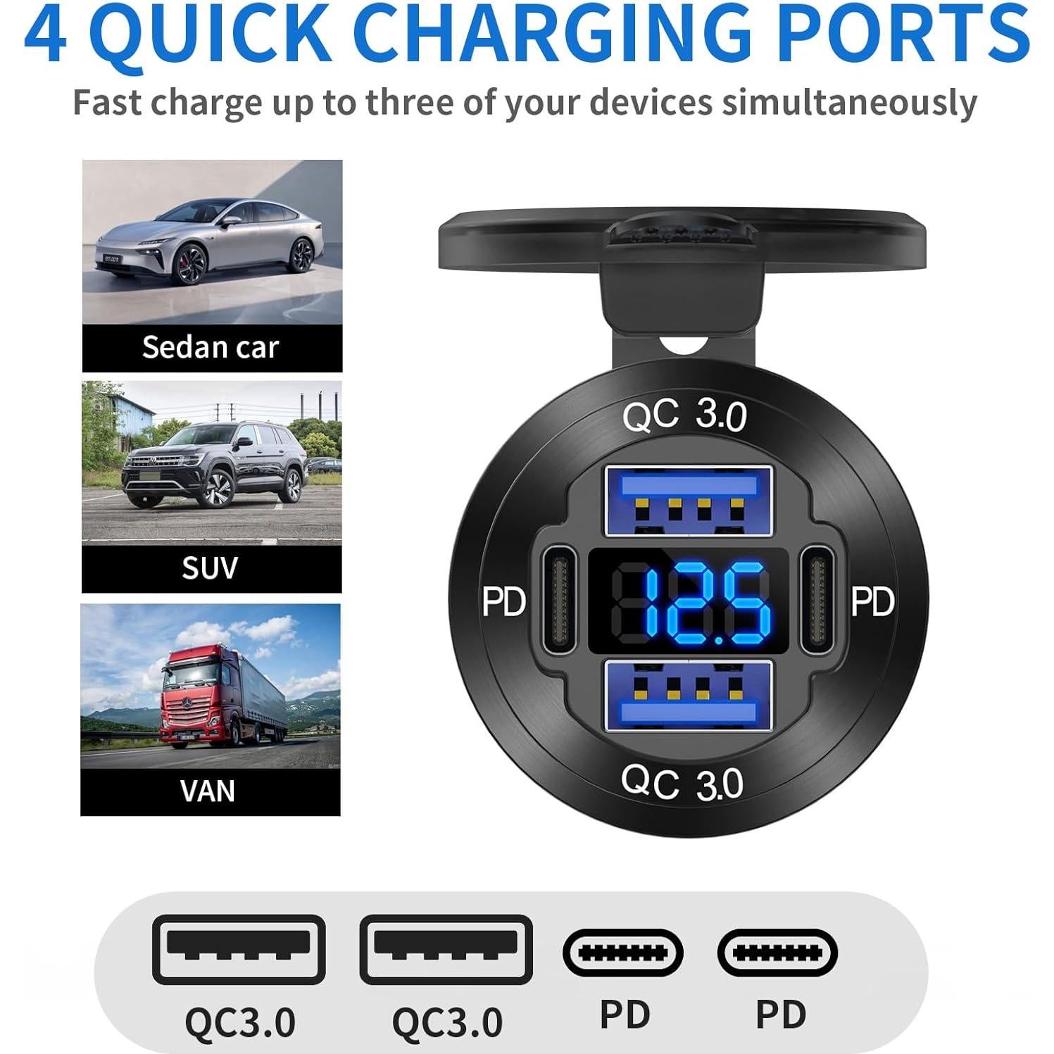 Cargador de Coche USB 12V 78W TIANWIDJEW 4 Puertos Carga Rápida