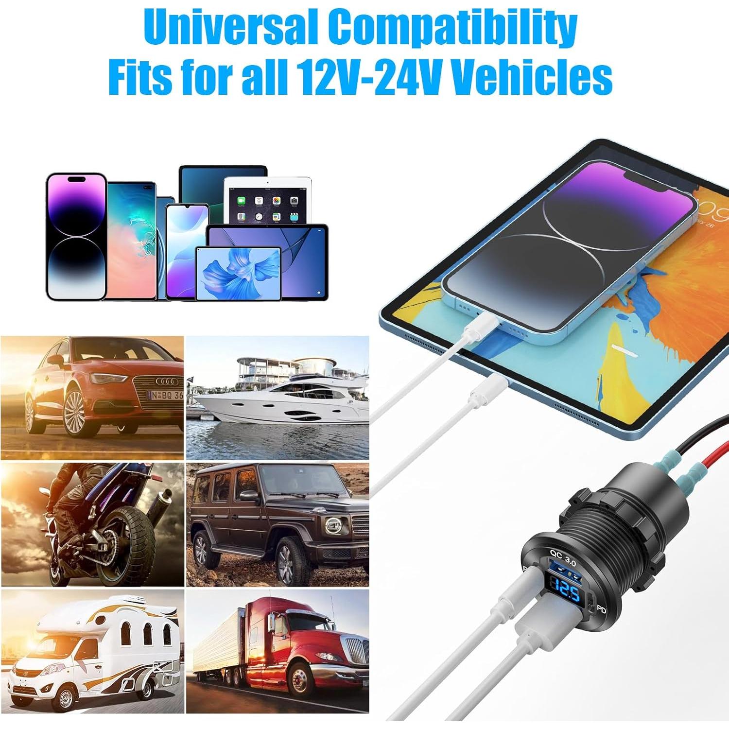 Cargador de Coche USB 12V 78W TIANWIDJEW 4 Puertos Carga Rápida