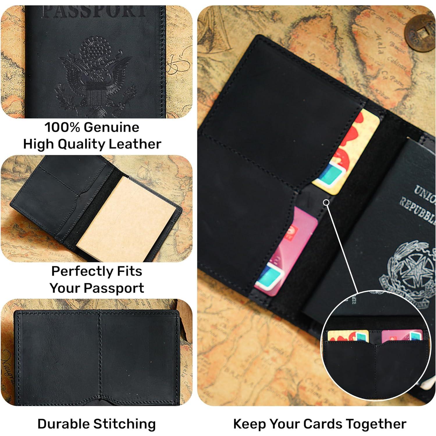 Funda de Pasaporte de Cuero HIFA - Hecha a Mano, 21x14 cm, Negro