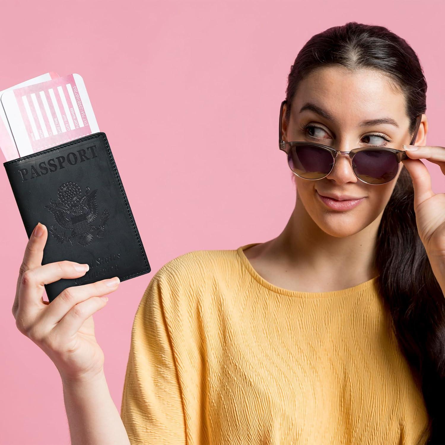 Funda de Pasaporte de Cuero HIFA - Hecha a Mano, 21x14 cm, Negro