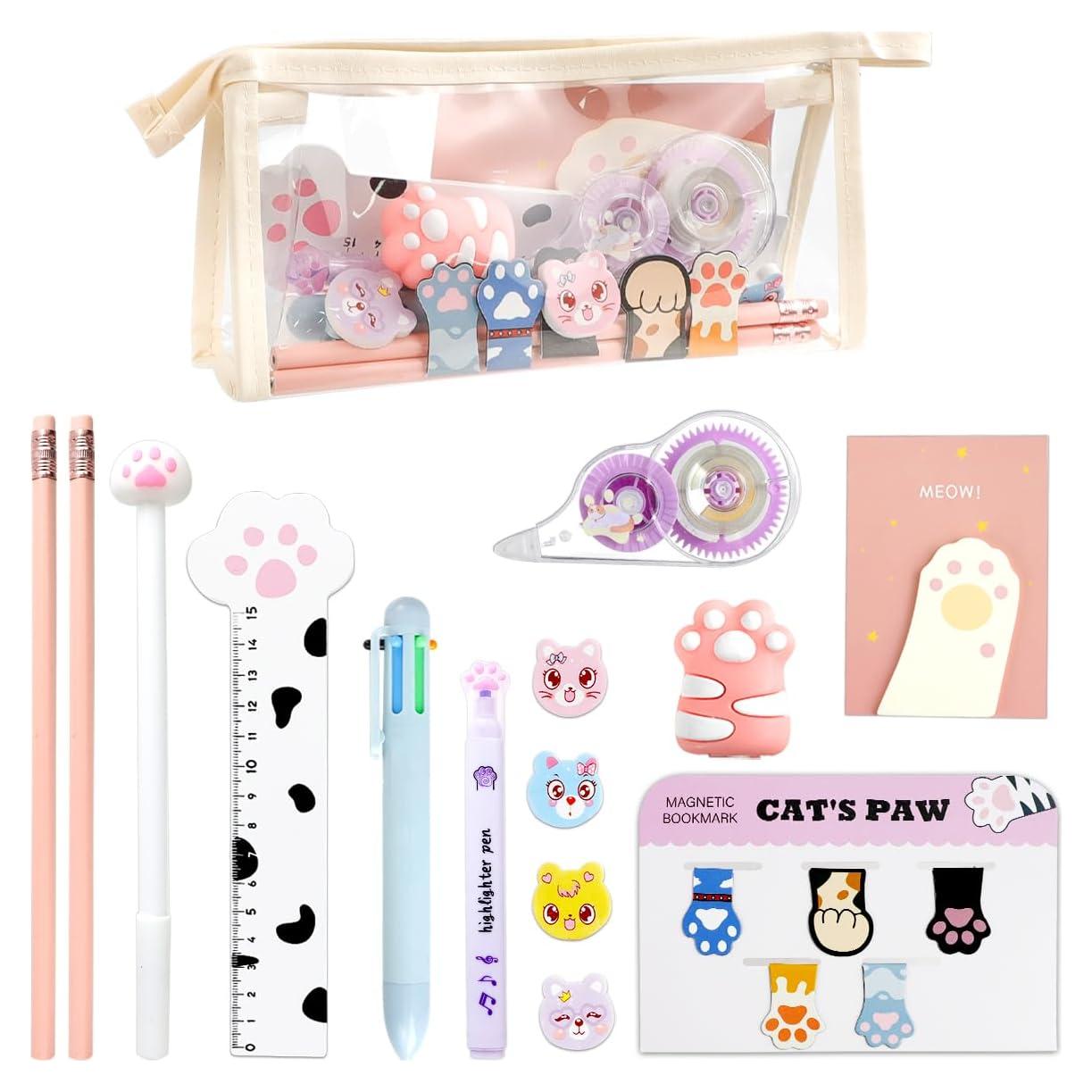 Conjunto de Papelería Kawaii DIBALIYI 19 Piezas con Patas de Gato