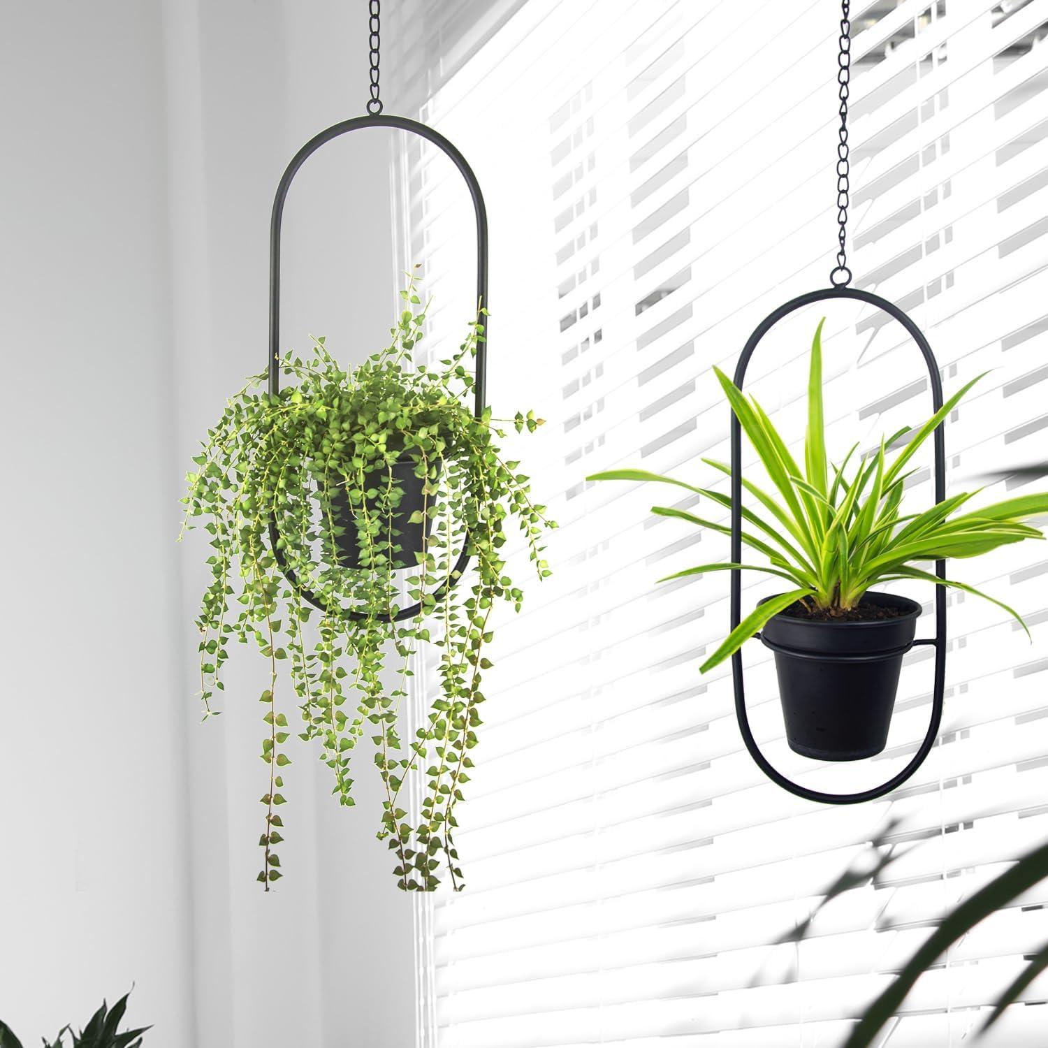 Macetas Colgantes de Metal HemePaha, 2 Soportes Ovalados 13cm