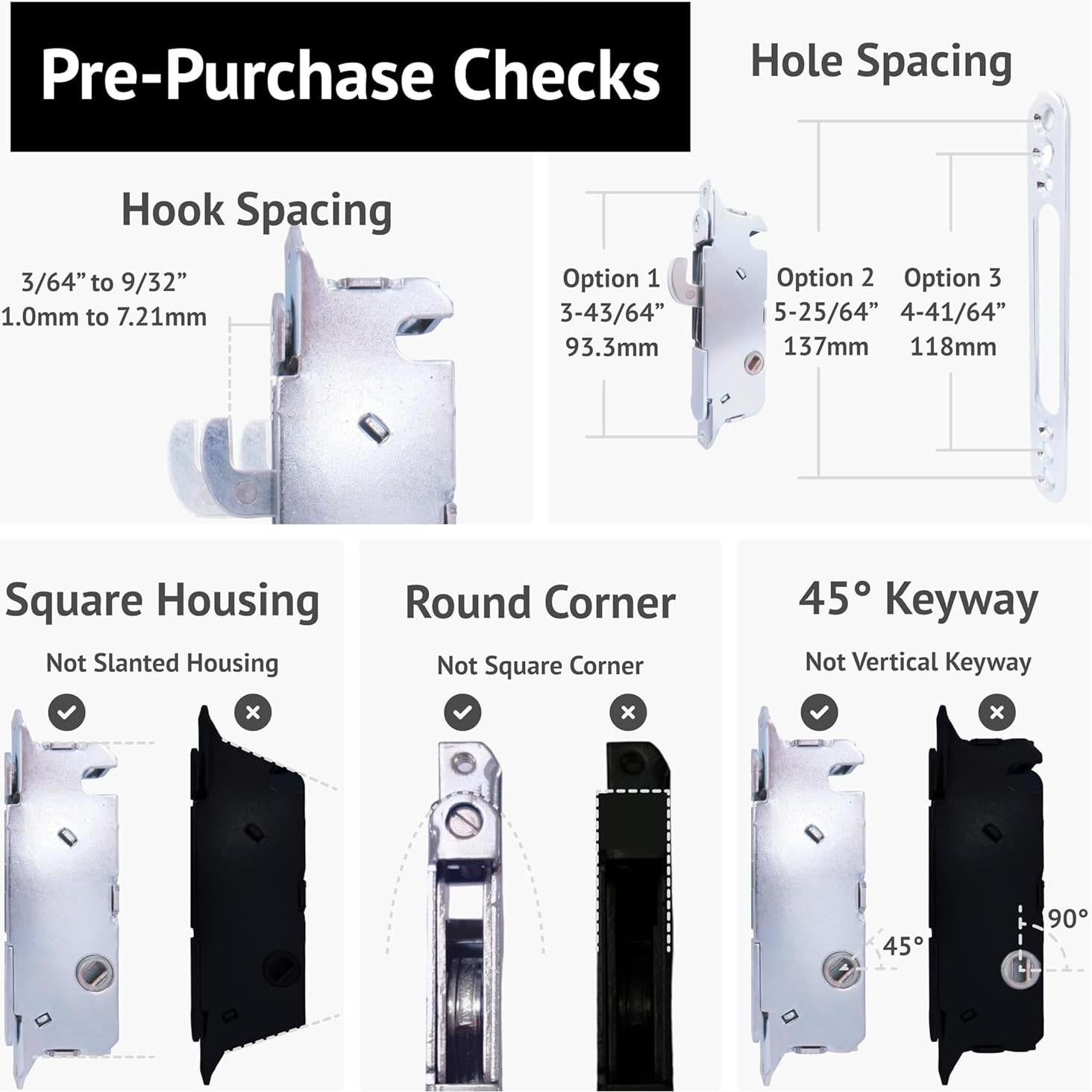 Cerradura deslizante Elox con llave, gancho corto, acero