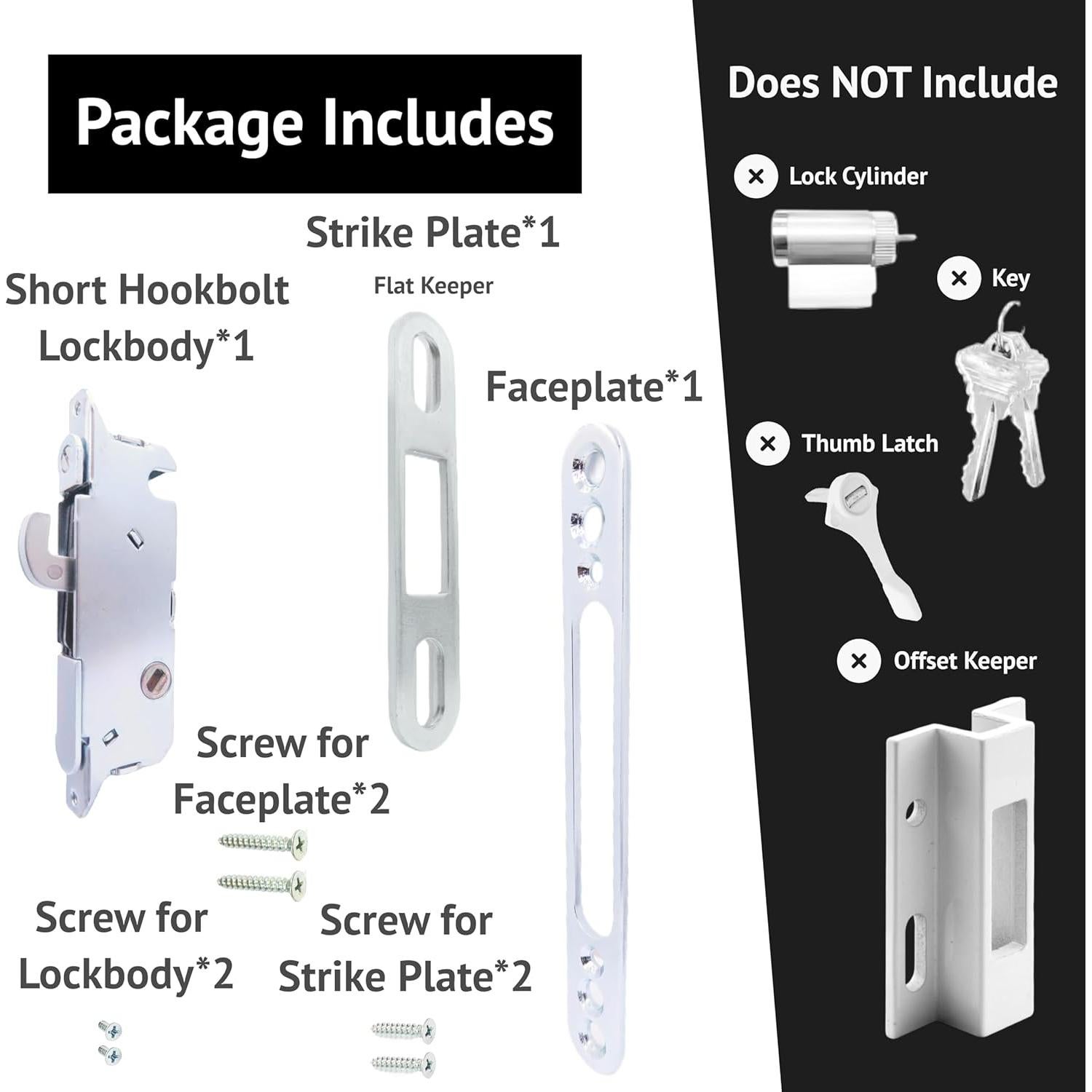 Cerradura deslizante Elox con llave, gancho corto, acero