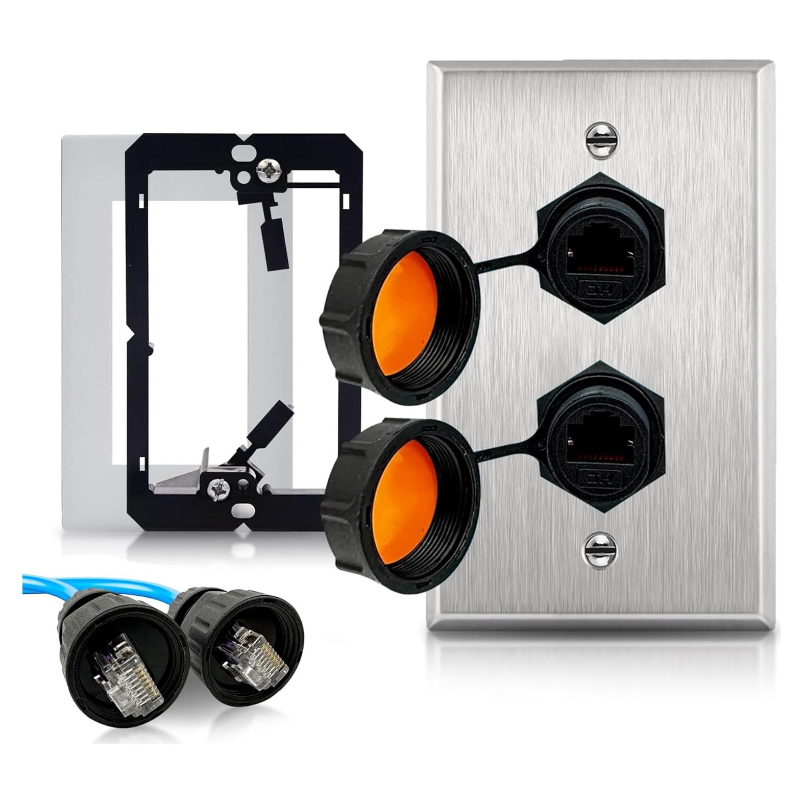 Placa de Pared Ethernet Doble RJ45 CAT6 Impermeable ETS